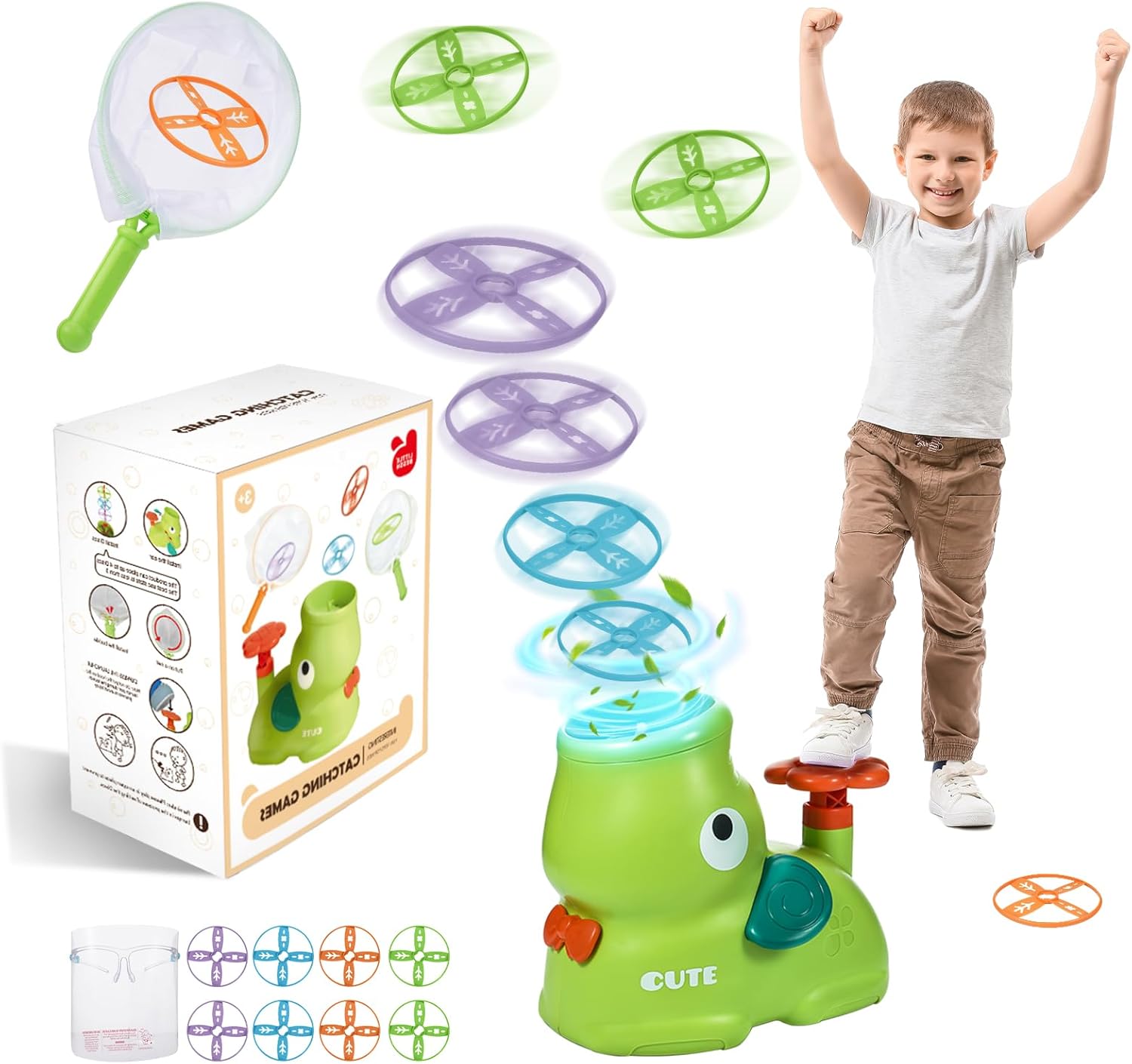 Veopoko Outdoor Toy for Kids Toys Age 3-8, Flying Disc Launcher Toy Garden Toys for 2-6 Year old Girls Boys Flying Saucer Toy Gifts for 3-10 Year Old Boy Girls Autism Flying