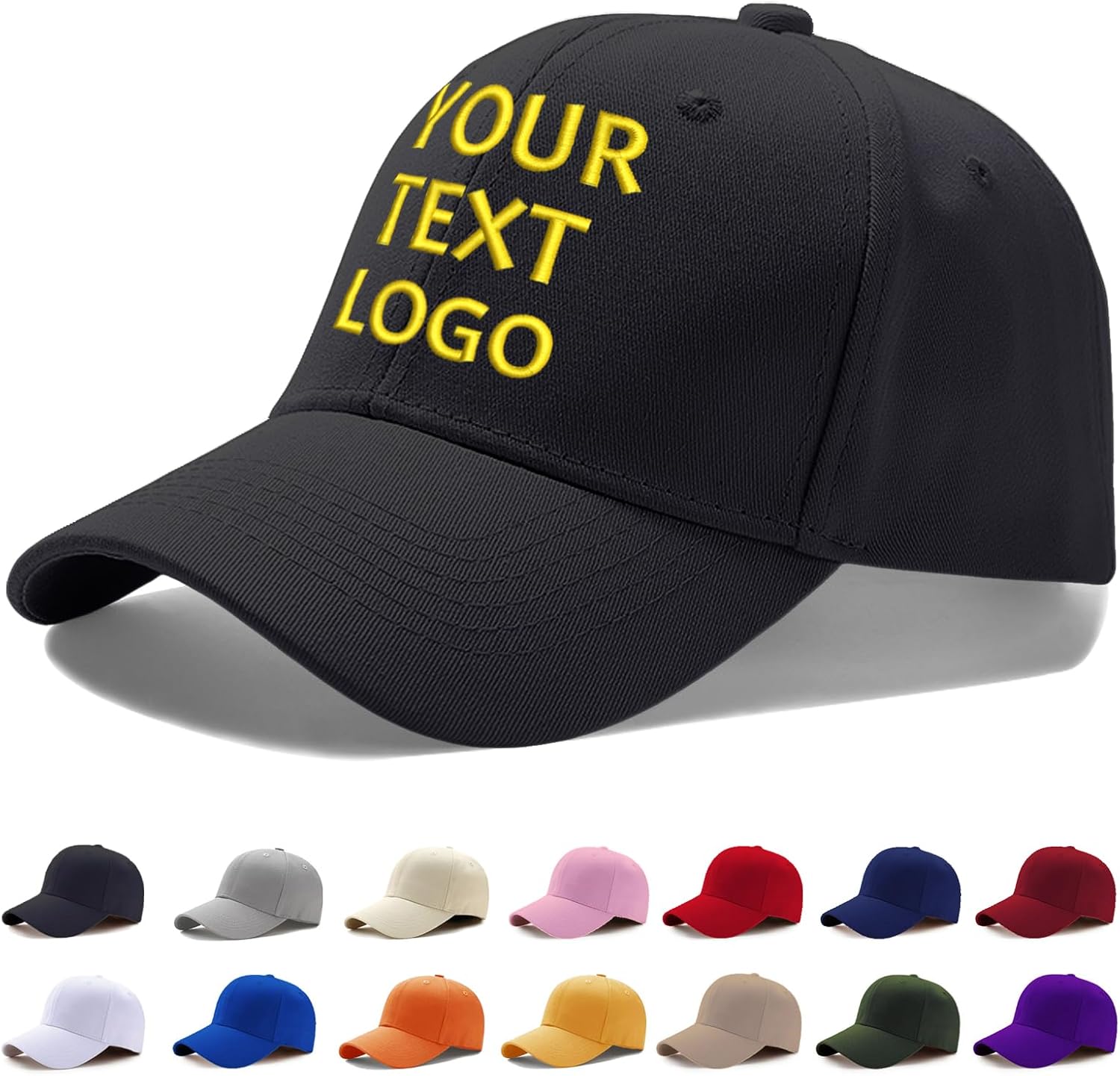 Personalised Baseball Cap, Personalised Hat with Embroidery Text Logo and Print Photo, Image, Custom Summer Sun Caps Unisex, Gift for Mother Father Man Woman Friend Black