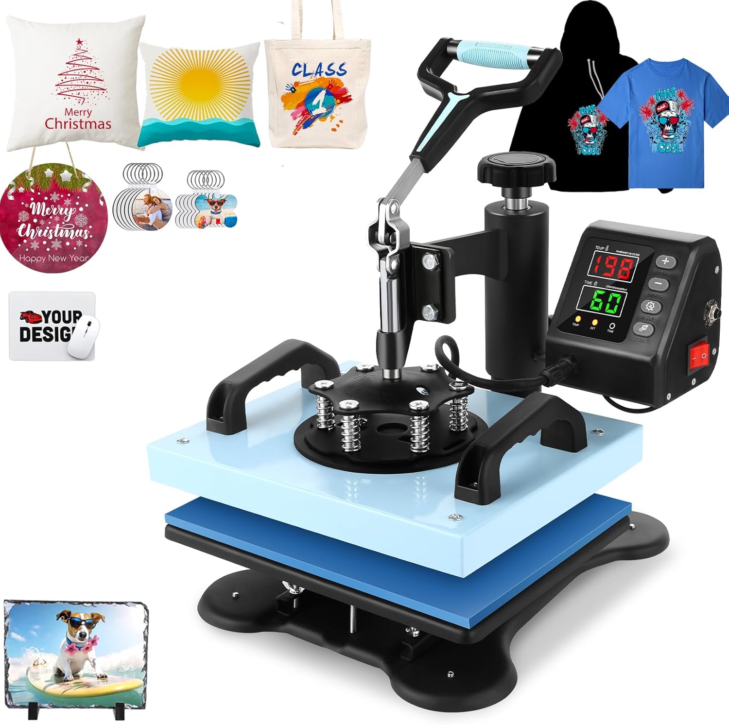AKEYDIY Heat Press, 12x10in Heat Press Machine, 360 Degree Swing Away Sublimation Transfer Printer Fast Heat-up, Digital Precise Temperature Control, Vinyl Heat Press for T-Shirts Canvas Bags