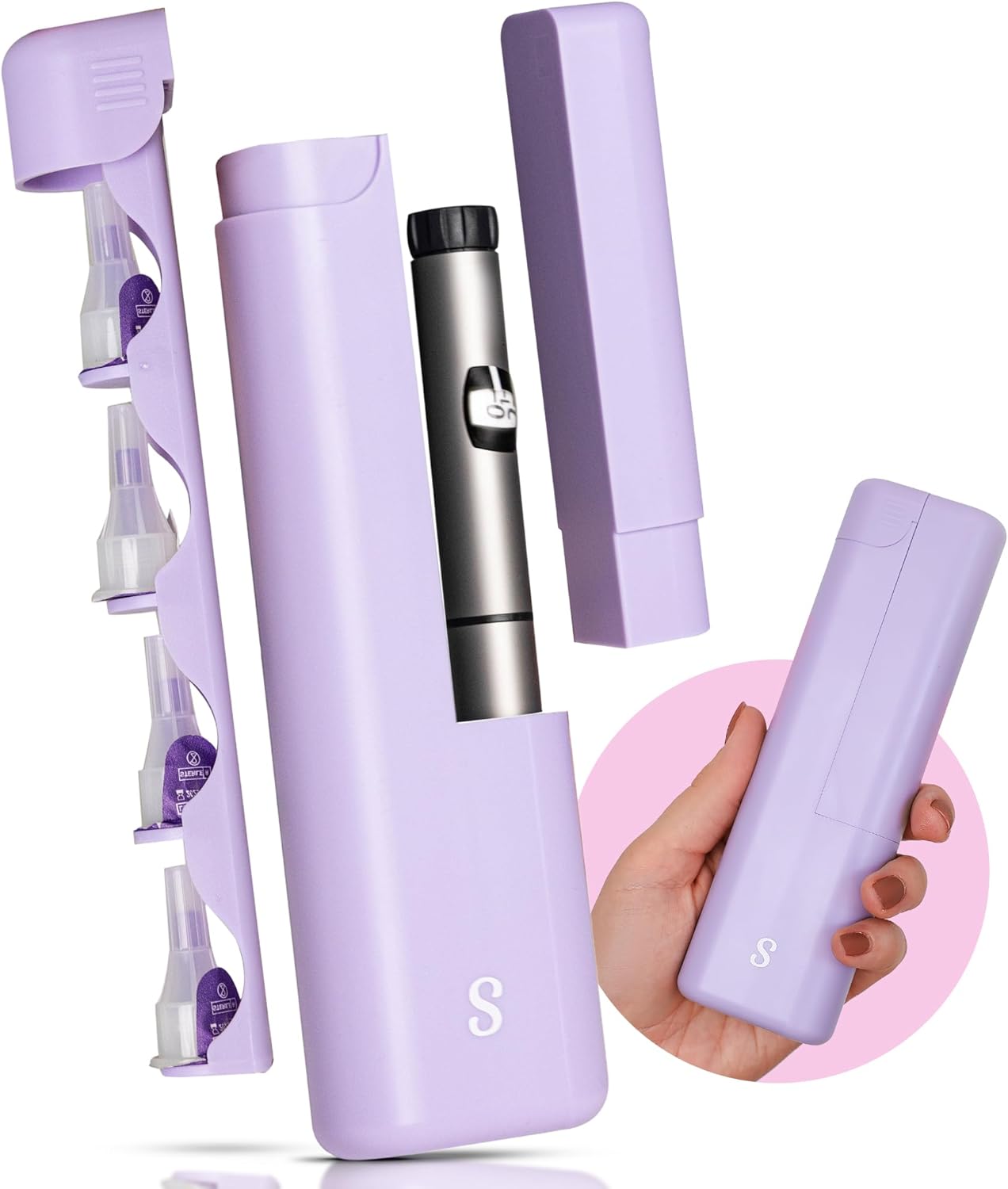 STRAWBERRY & CO DailyEase Insulin Travel Case with Built-in Sharps Dispenser – TSA-Approved Diabetic Supply Organizer for Ozempic, Insulin Pens, and Needle Storage - Purple