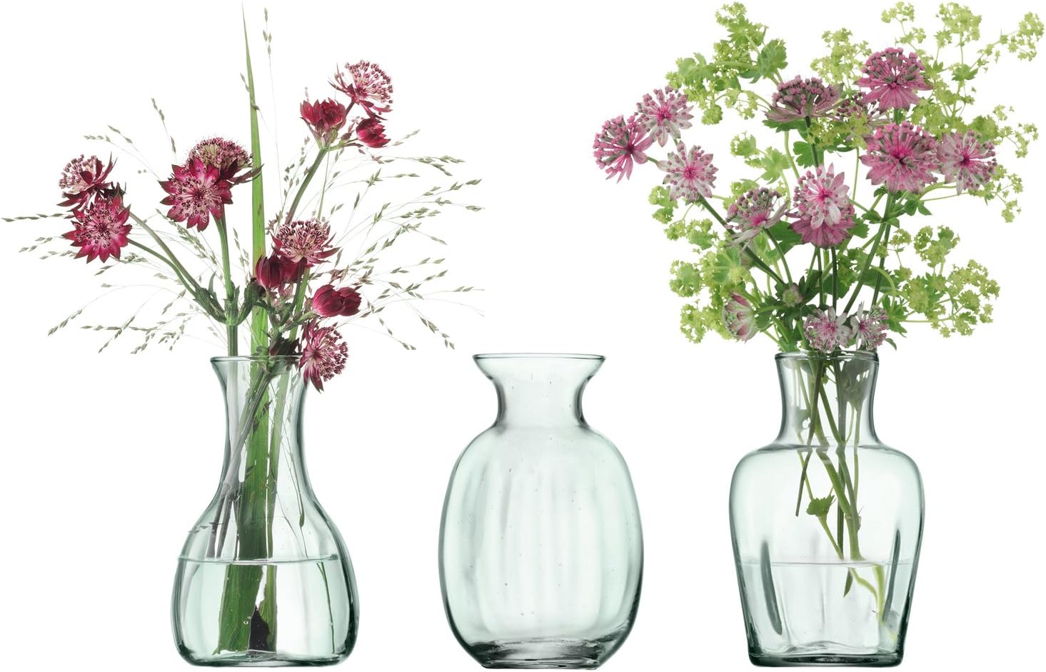 LSA International Mia Mini Vase Trio H 11 cm Recycled/Part Optic | Set of 3 | Recycled Glassware | MZ31, Clear Decorated