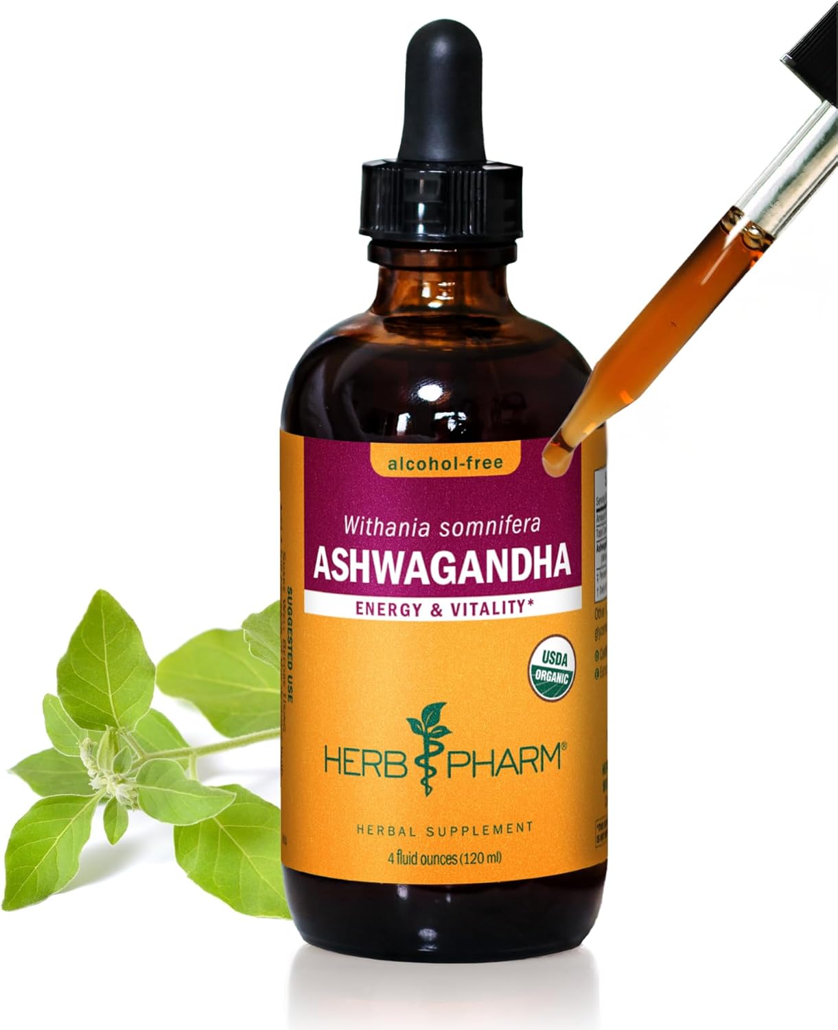USDA Organic Ashwagandha Supplement for Stress Relief & Calm Energy*: Vegan Adaptogen Drops, Non-GMO Ashwagandha Extract, Alcohol-Free, 4 Oz | Up to 3 Months Supply
