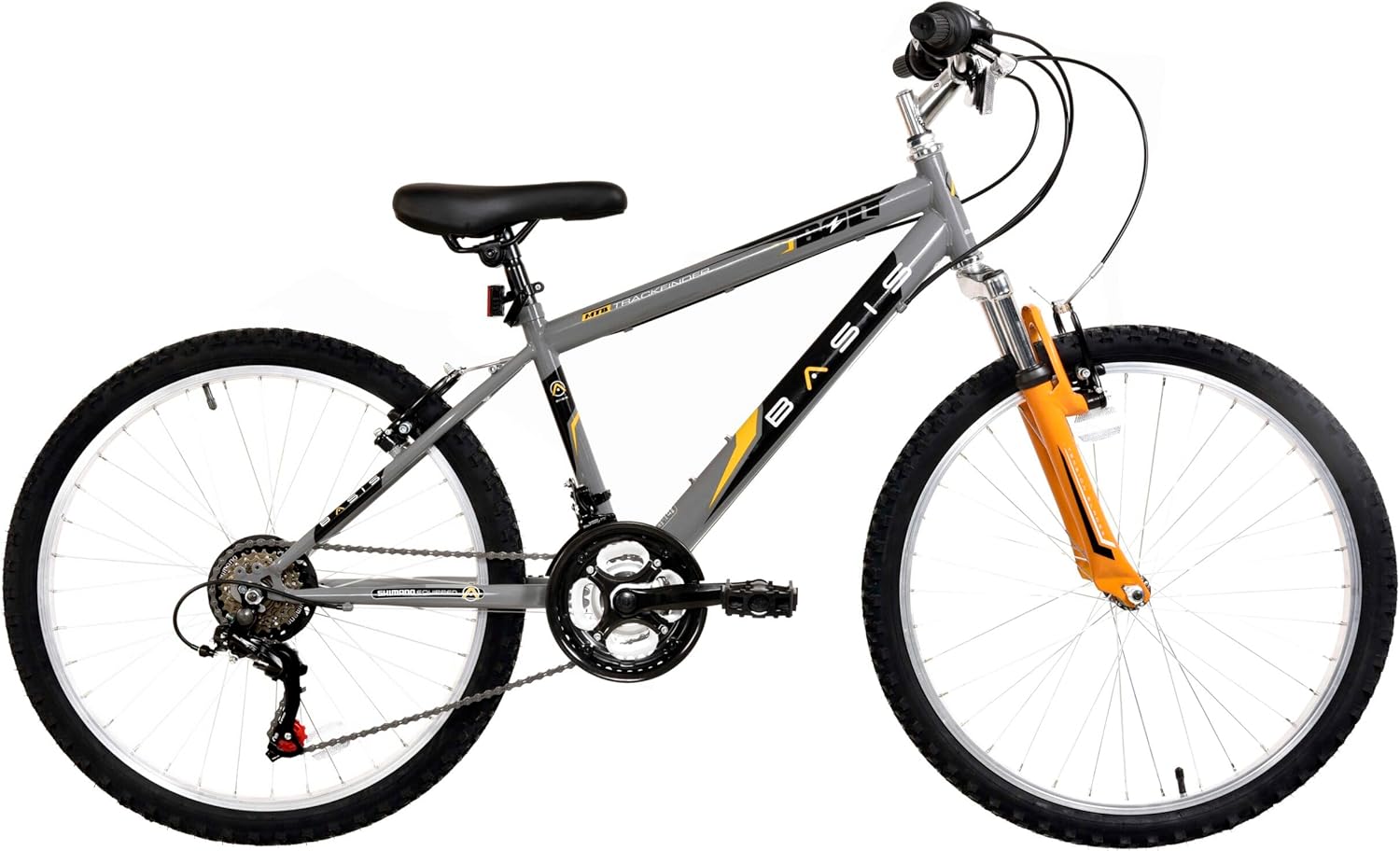 Basis Bikes Bolt Hardtail Mountain Bikes Boys Kids 24in Wheel - Grey and Orange
