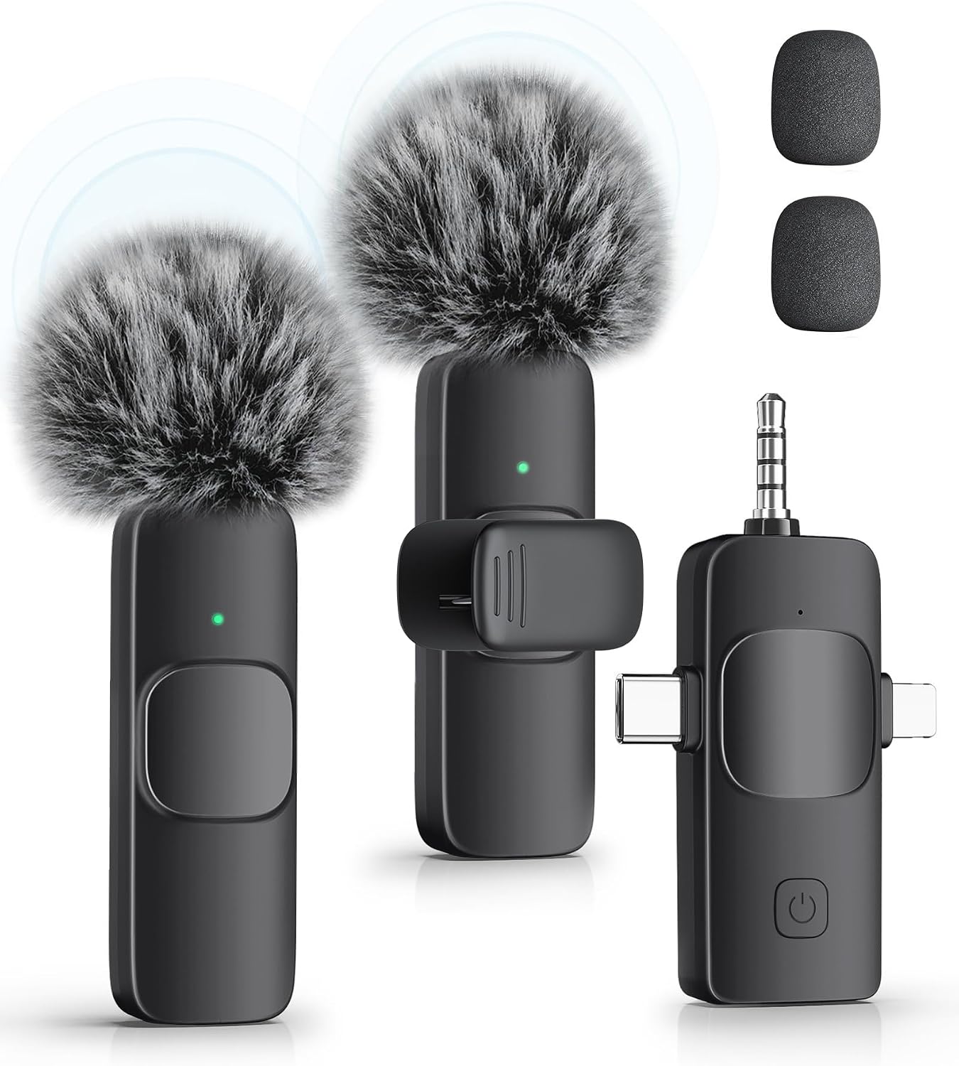 KUKIHO 3-in-1 Wireless Lavalier Microphone for iPhone, iPad, Android, Camera - Noise-Canceling Mini Mic with 2.4G Ultra-Low Latency for Vlog, TikTok & YouTube Streaming (2 Mics)