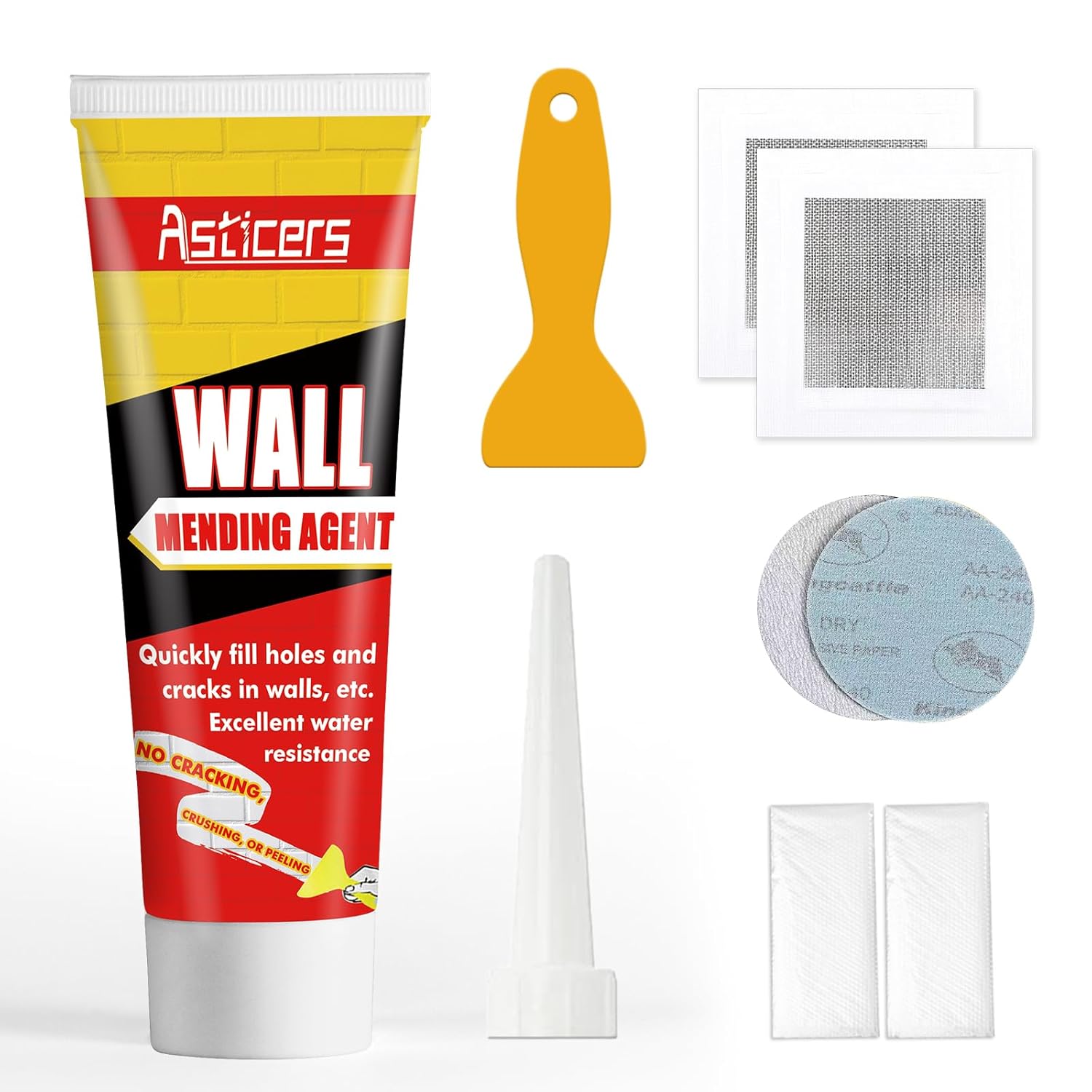 Wall Filler Kit, Waterproof Filler for Walls, Safemend Wall Mending Agent with Scraper to Fill The Cracks and Plaster Surface, High Strength Plaster Repair of Small Holes in The Walls (1 pack)