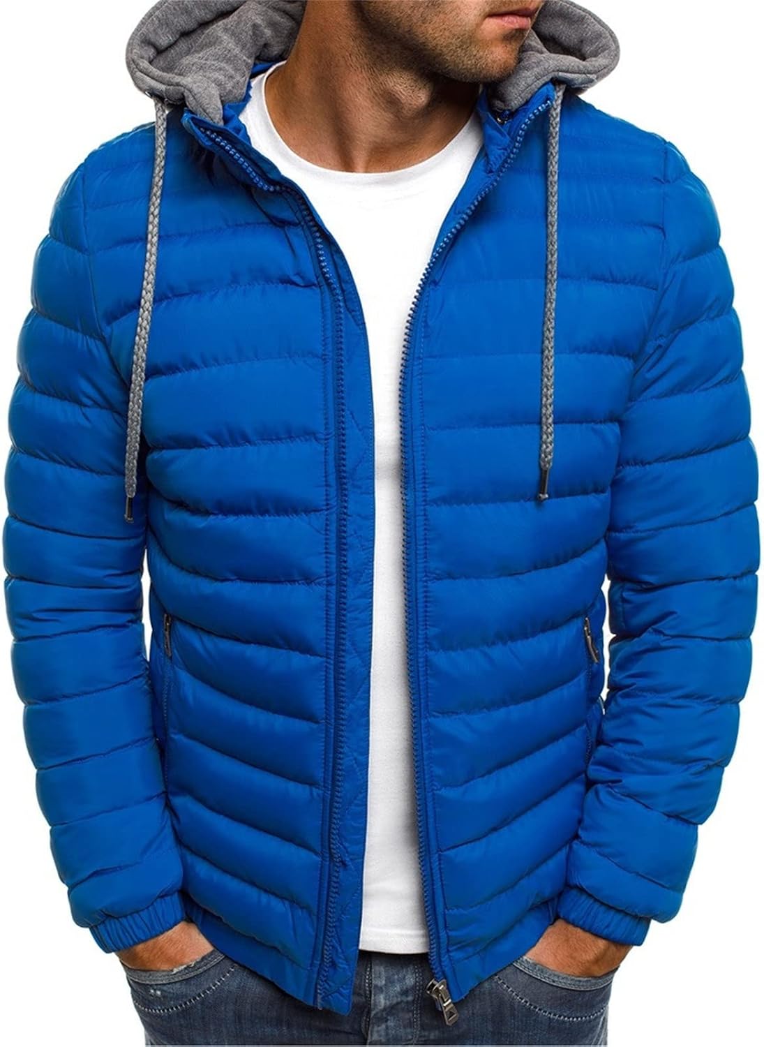 Winter Jackets for Men Casual Warm Zip Up Down Coats Padded Bomber Jacket Men Relaxed Fit Diamond Quilted Jackets
