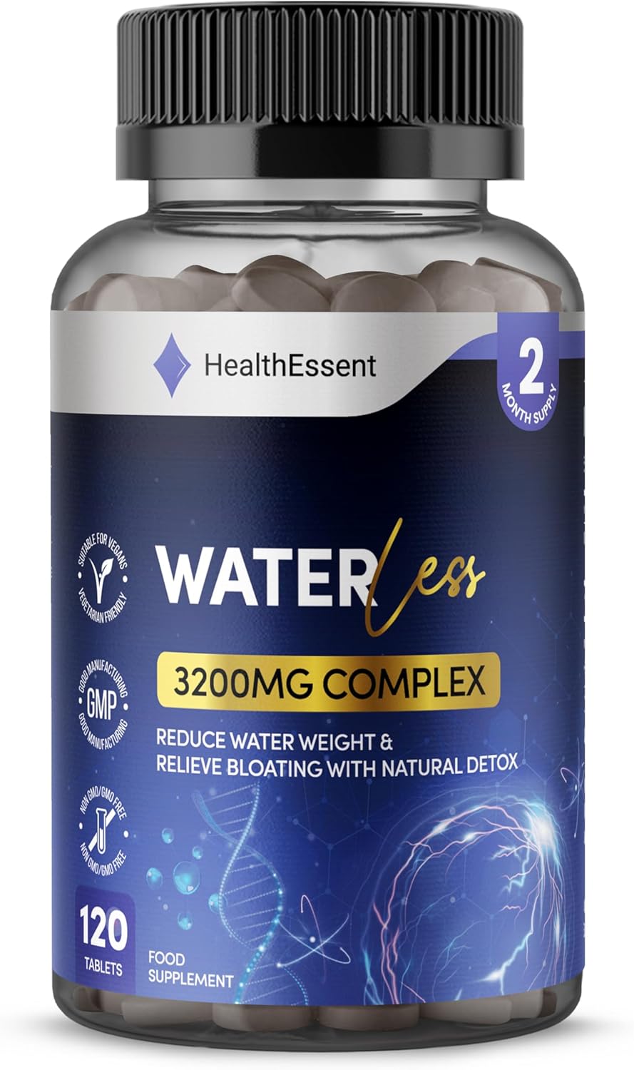 WaterLess 3200mg – High Strength Water Retention Tablets with Taraxacum Officinale Dandelion for Bloating, Natural Detox and Digestion - Traditional Herbal Supplement - 120 Vegan Tablets