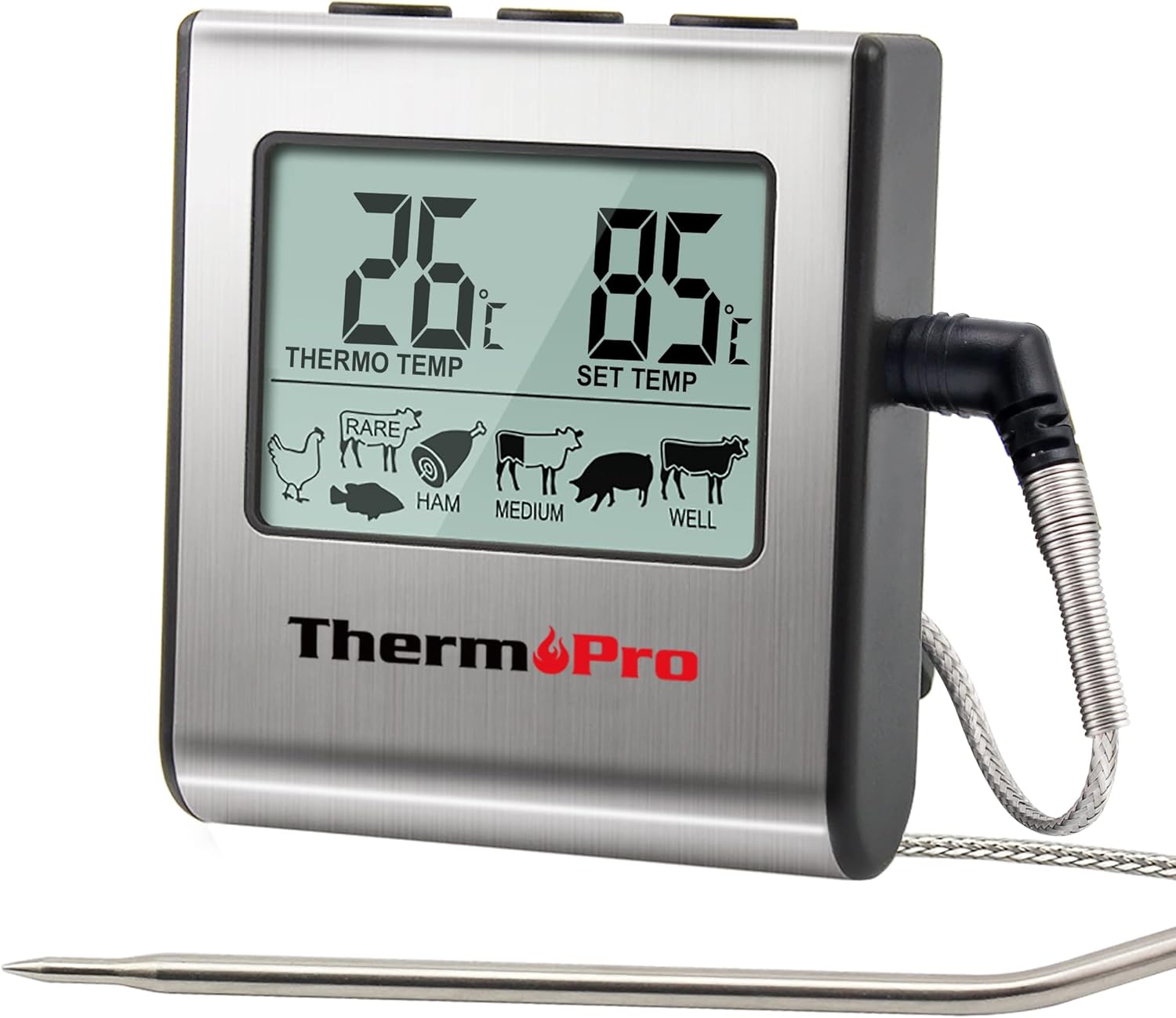 ThermoPro TP16 Digital Kitchen Meat Thermometer with Stainless Steel Long Food Temperature Probe for Liquids, Oven, Smoker, BBQ, Candy, Oil, Deep Frying Cooking Thermometer with Timer Alarm
