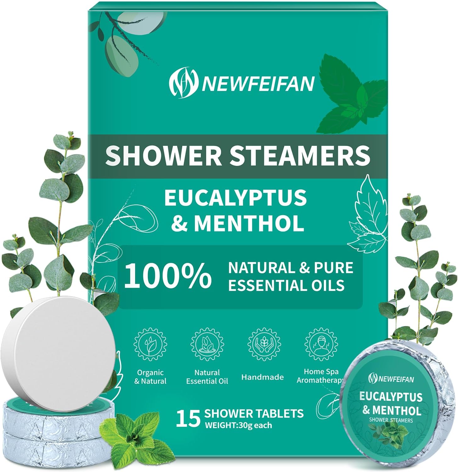 Shower Steamers Aromatherapy 15 Pack Bath Bombs Gifts for Women & Men Organic Eucalyptus & Menthol Essential Oil, Spa Relaxing Birthday Gifts for Wife & Husband, Travel Essentials Aromatherapy