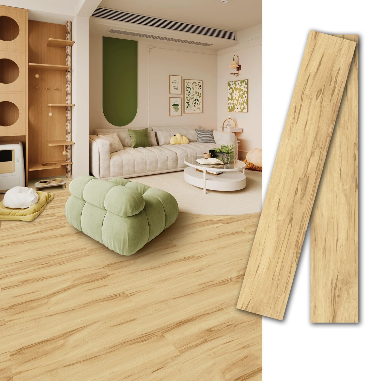 MULGREAT Peel and Stick Floor Tile, 54 Sq.Ft 36 Pieces 36"x6" Long Vinyl Flooring, 1.5mm Thick Waterproof Heavy Duty Wood Floorings for Bedroom Laundry Kitchen, Hickory