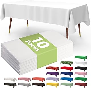 Pureegg Plastic Table Cloth Disposable 10 Pack, 54 x 108 Inch Table Cloths for Parties, Decorative Tablecloths for Rectangle Tables, White Plastic Table Cover, Leakproof & Sturdy, White