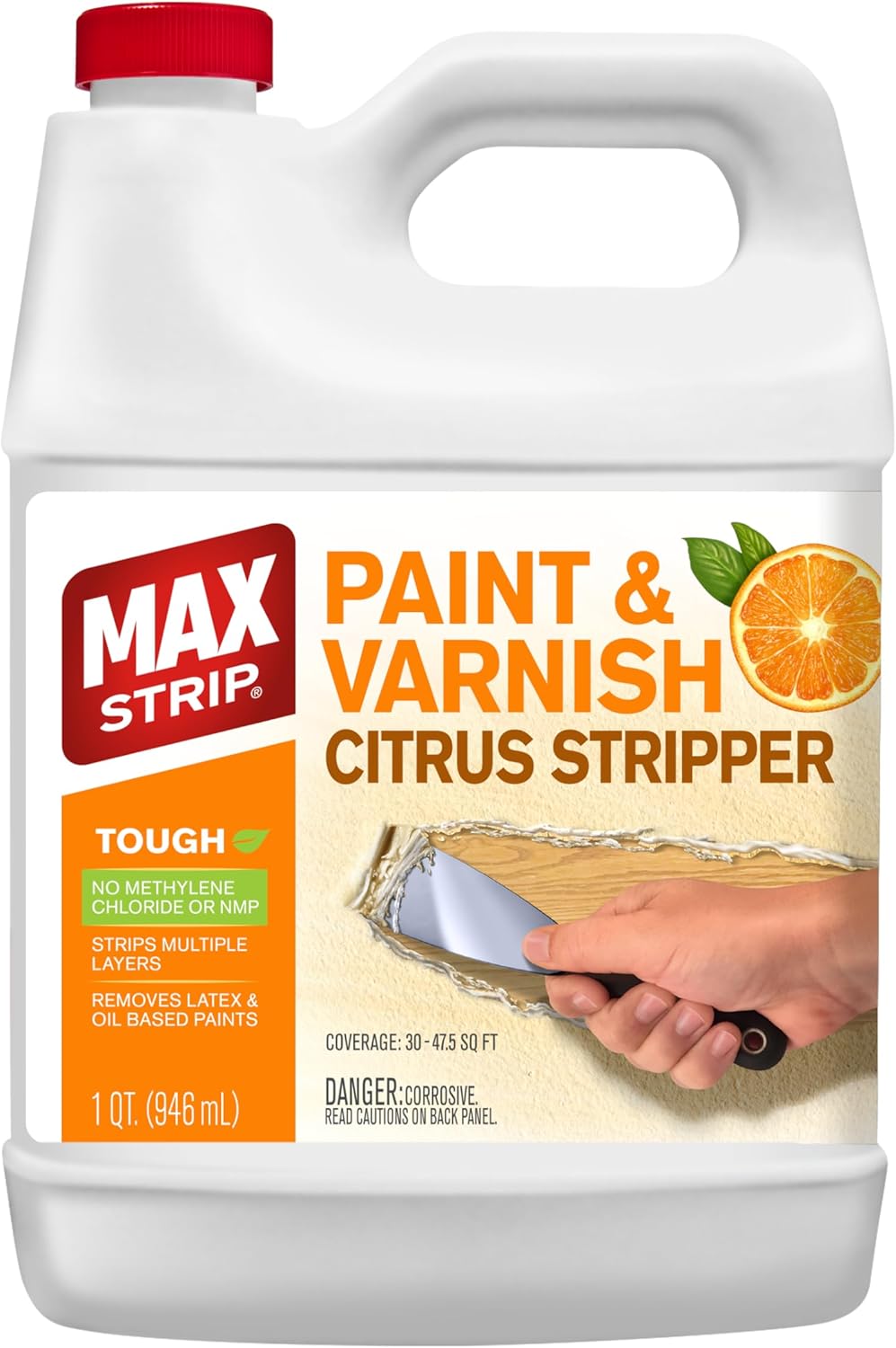 Max Strip Paint & Varnish Citrus Stripper - 1 Quart - Strips Multiple Layers - Removes Latex and Oil Based Paints - No Methylene Chloride No NMP Powerful Formula