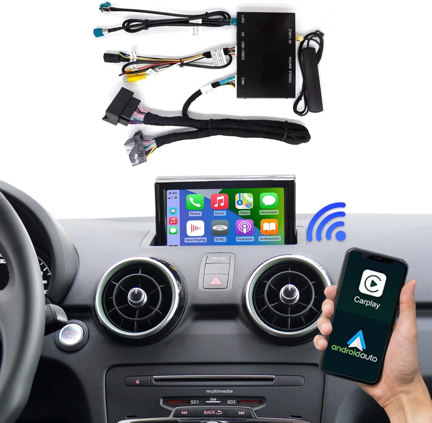 Road Top Wirless Carplay Android Auto for Audi A1 2013-2018 Year with RMC System, Carplay Retrofit Kit Decoder, Support Navigation, Mirrorlink, Camera, Siri