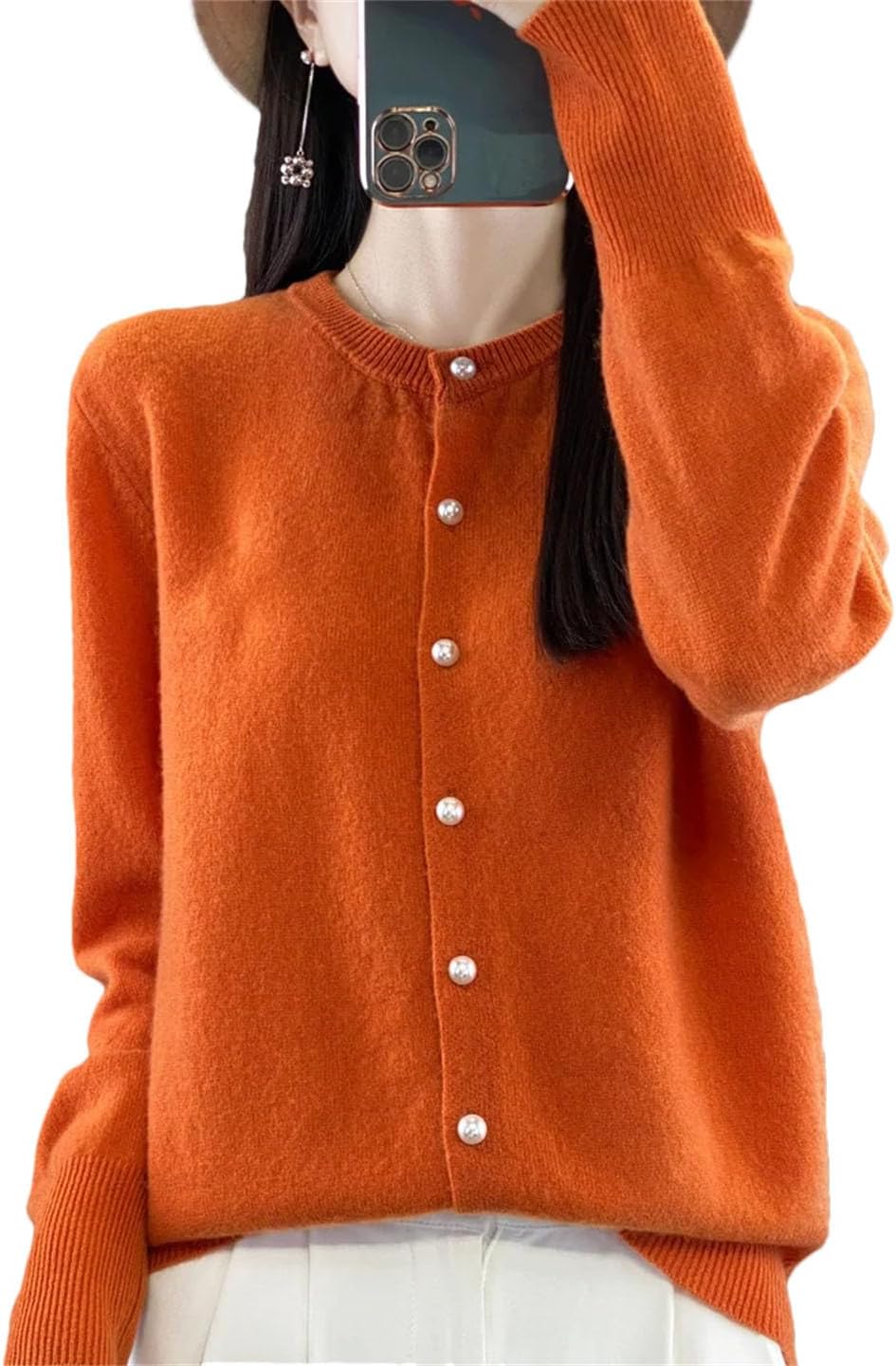 Women Sweater Merino Wool Knitted Cardigan Long Sleeve Solid Clothing Tops O-Neck Basics Outerwear