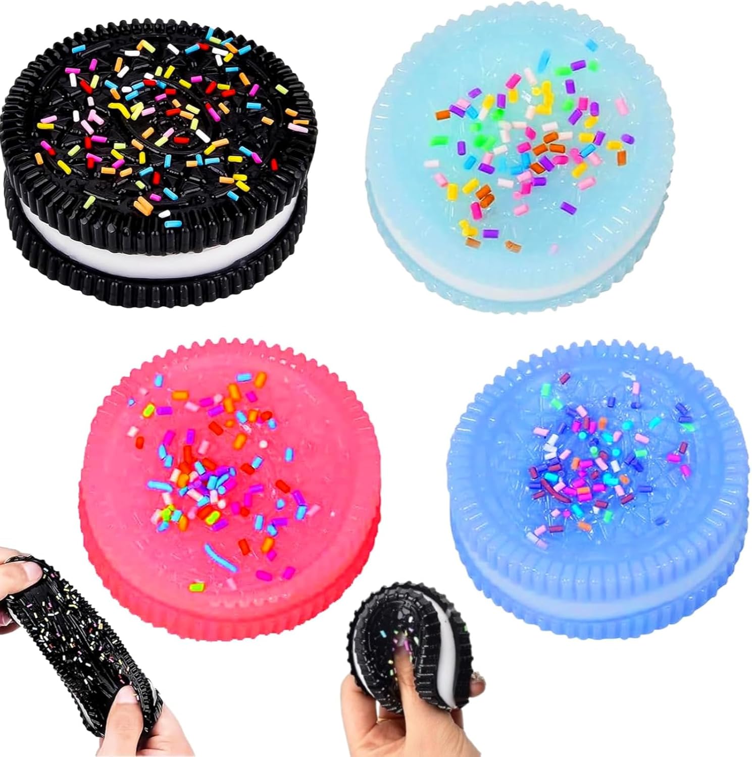 TIANHOO 4Pcs Taba Squishy Fufu Squishy Biscuit Toys Oreo Biscuit Stress Relief Toy Food Shape Pinching Simulation Decompression Toys Stress Relief for Home Office Gifts for All Age