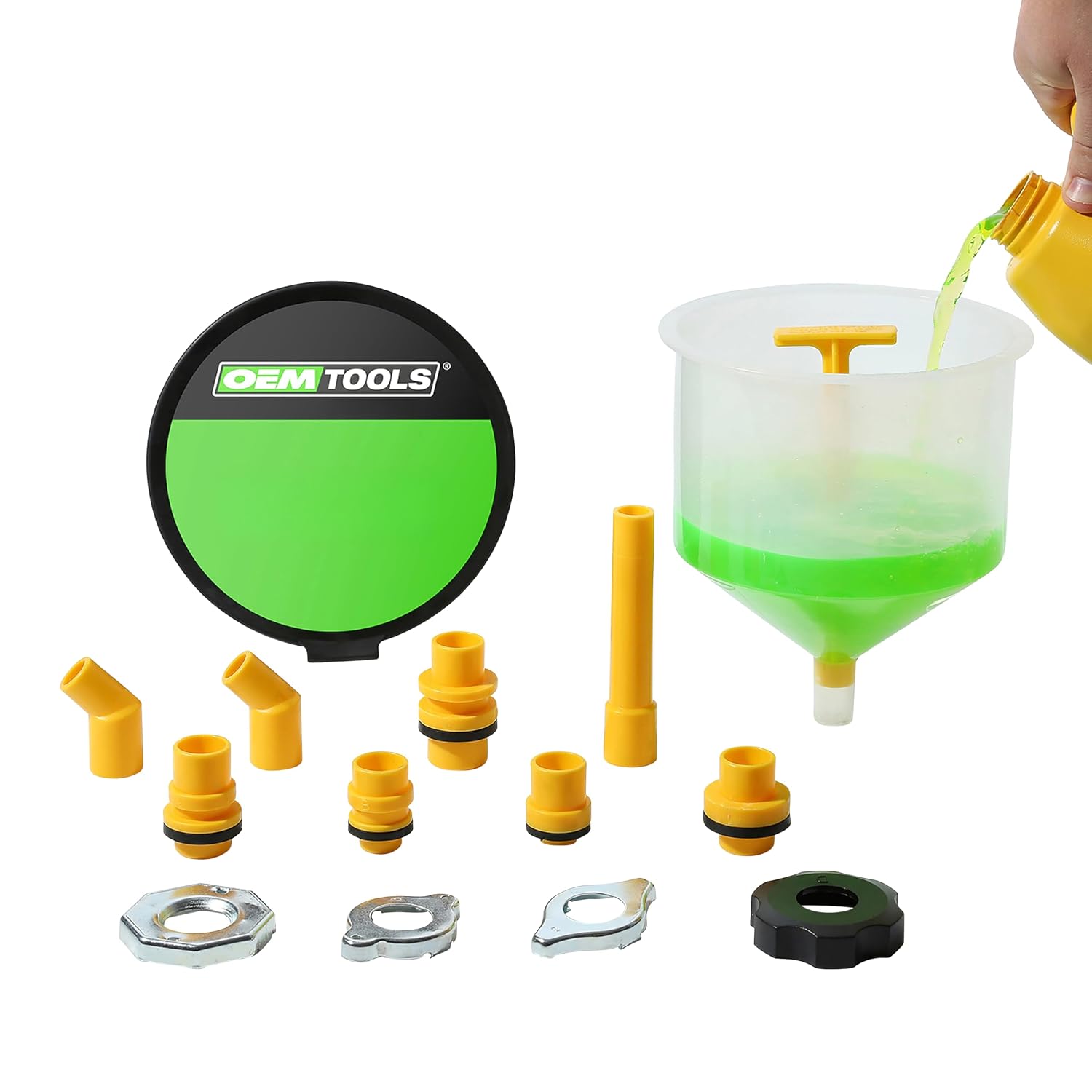 OEMTOOLS 87009 No-Spill Coolant Funnel Kit, 15 Pc Fluid & Oil Funnel Set