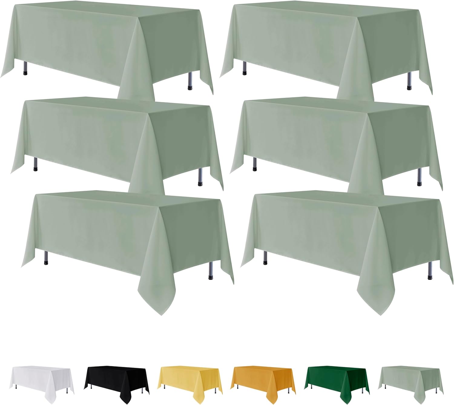 Fitable 6 Pack Sage Green Rectangle Table Clothes - 70 x 120 Inch - Wrinkle and Stain Resistant Fabric Tablecloths, Washable Polyester Table Covers for Wedding, Party, Banquet, Formal Events