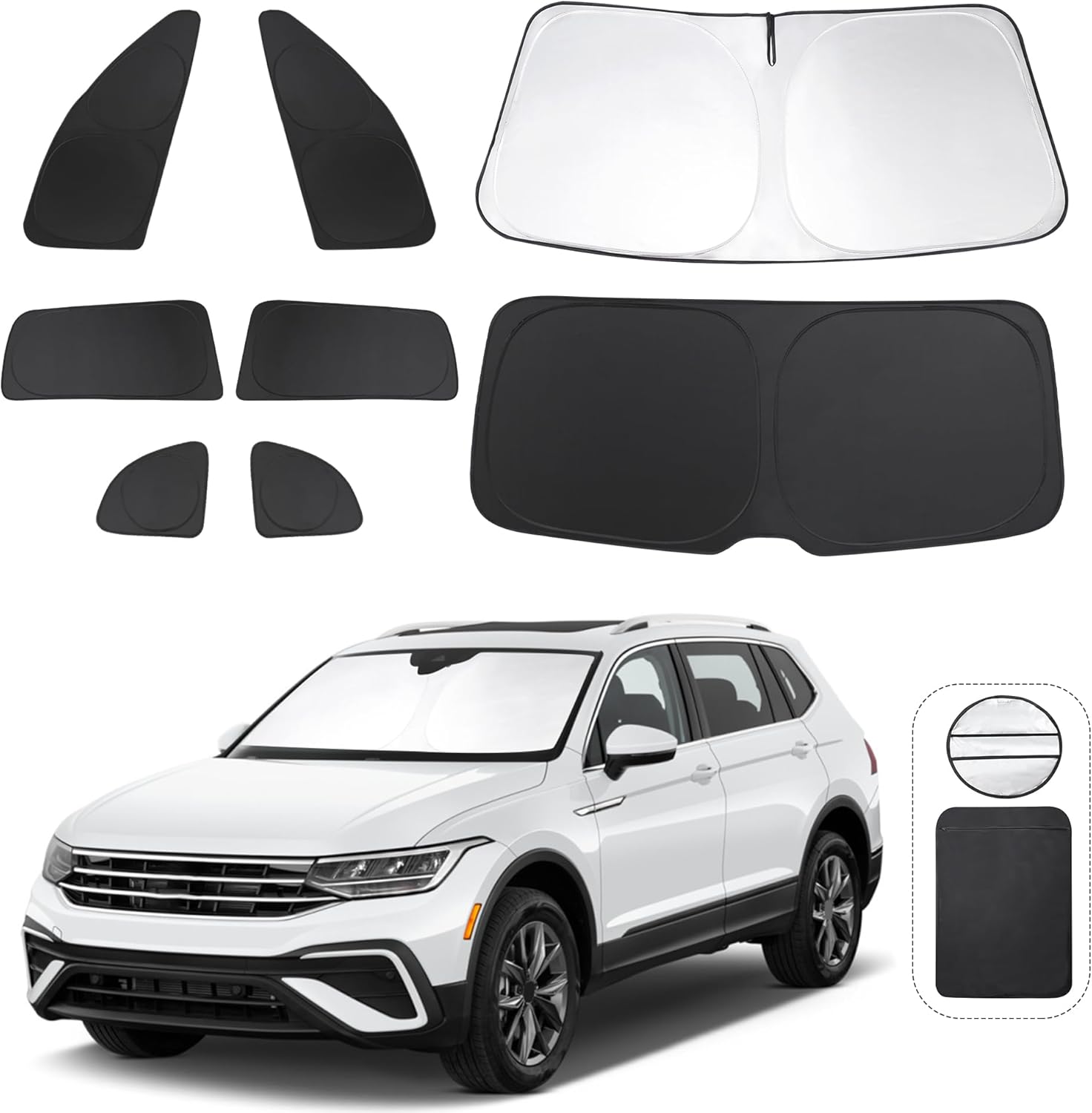 TINGLU 8PCS Window Shades for Volkswagen VW Tiguan 2018-2023 Accessories Car Side Full Windows Rear Triangular Windshield Sun Shade Sun UV Rays & Privacy Protection for Camping,Napping,and Relaxing