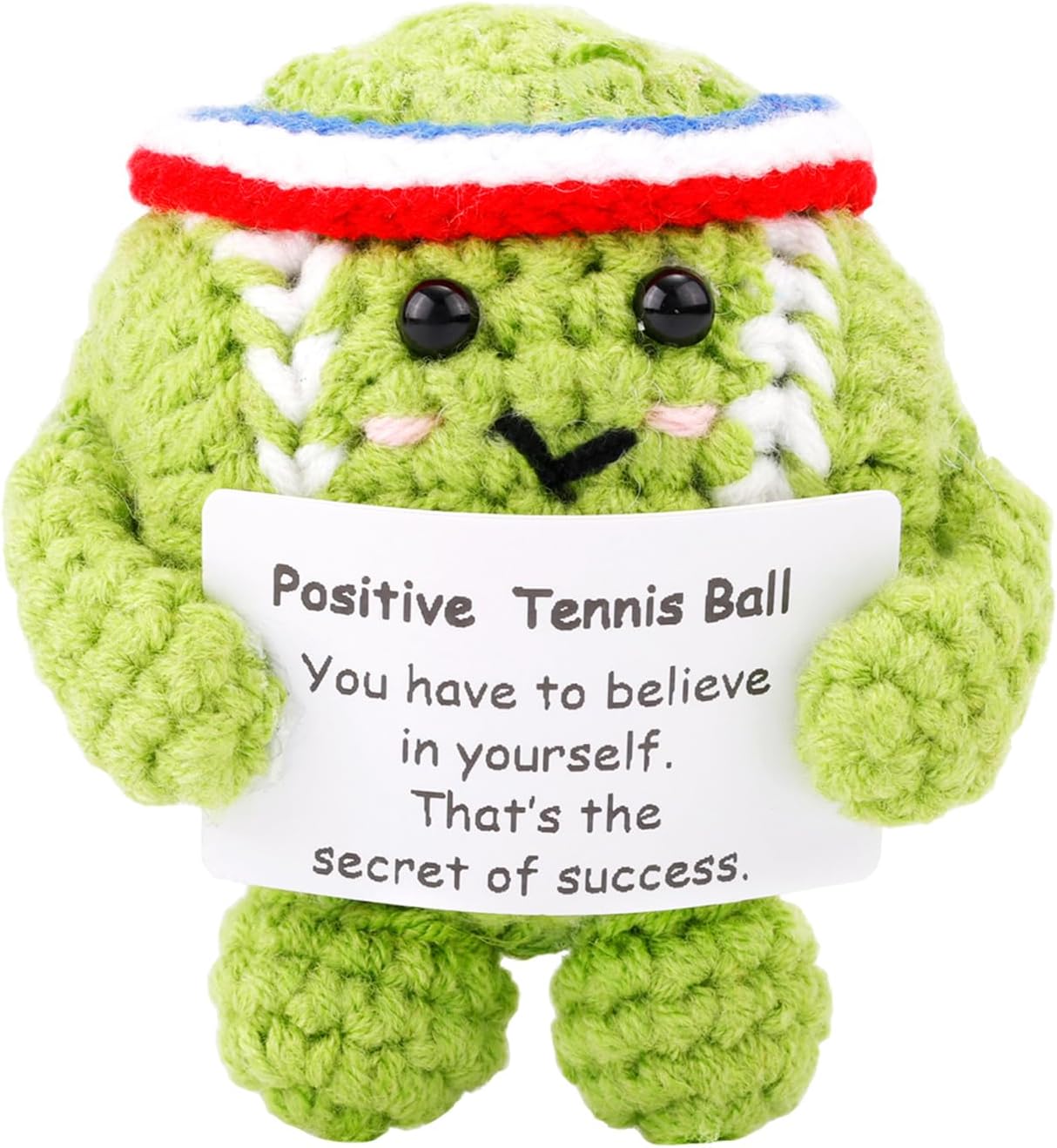 Positive Tennis Ball, Cute Funny Crochet Inspirational Tennis Ball Positive Knitted Animal Doll Crochet Toy with Positive Card for Sports Lover Friends Party Decorations