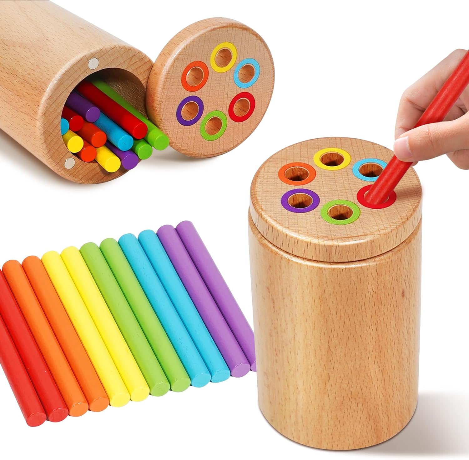 Montessori Toys for 1-3 Year Old, Travel Toys for Toddlers Activities Wooden Color Sorting Stacking Toy for 18+ Month Old Boys Girls Learning Gift for 2-4 Year Old Kids Christmas Birthday