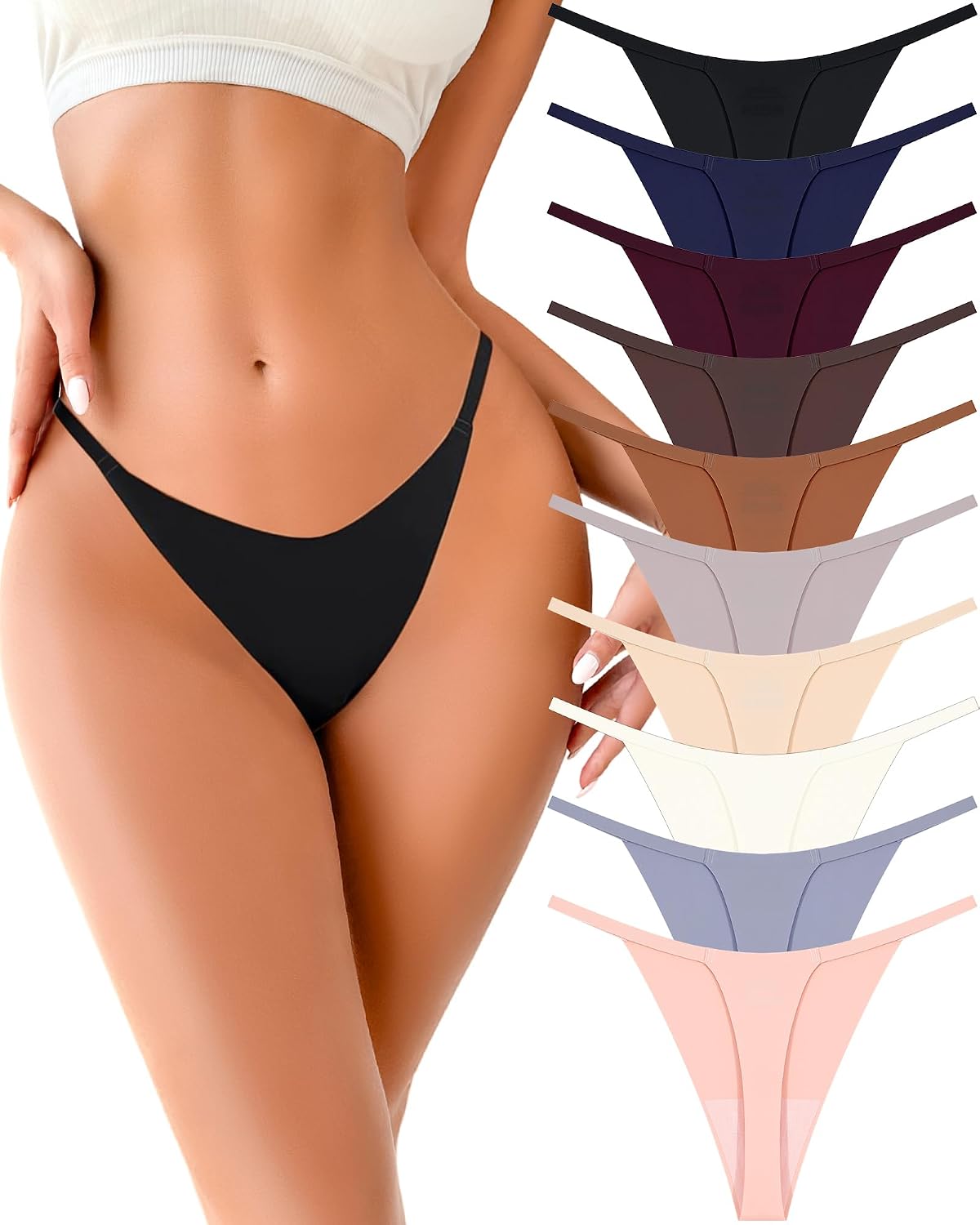 10 Pack Seamless G-string Thongs for Women Underwear No Show Thong Panties