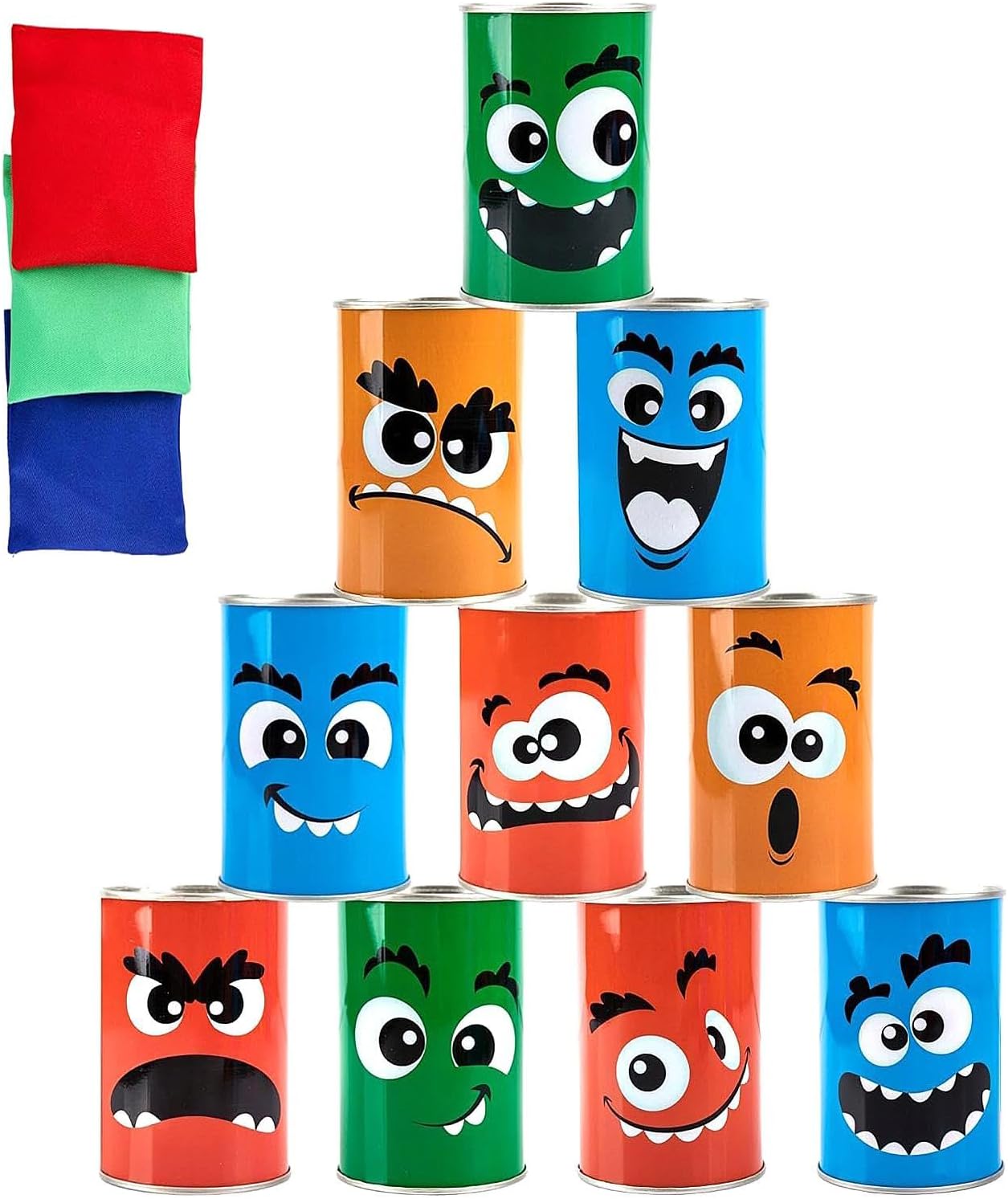 The Magic Toy Shop Tin Can Alley – Toss Bean Bags At Tin Cans - Fun Indoor & Outdoor Party Game For Children & Families – Garden Game For Kids and Adults - Ideal For Sports Days & Carnivals