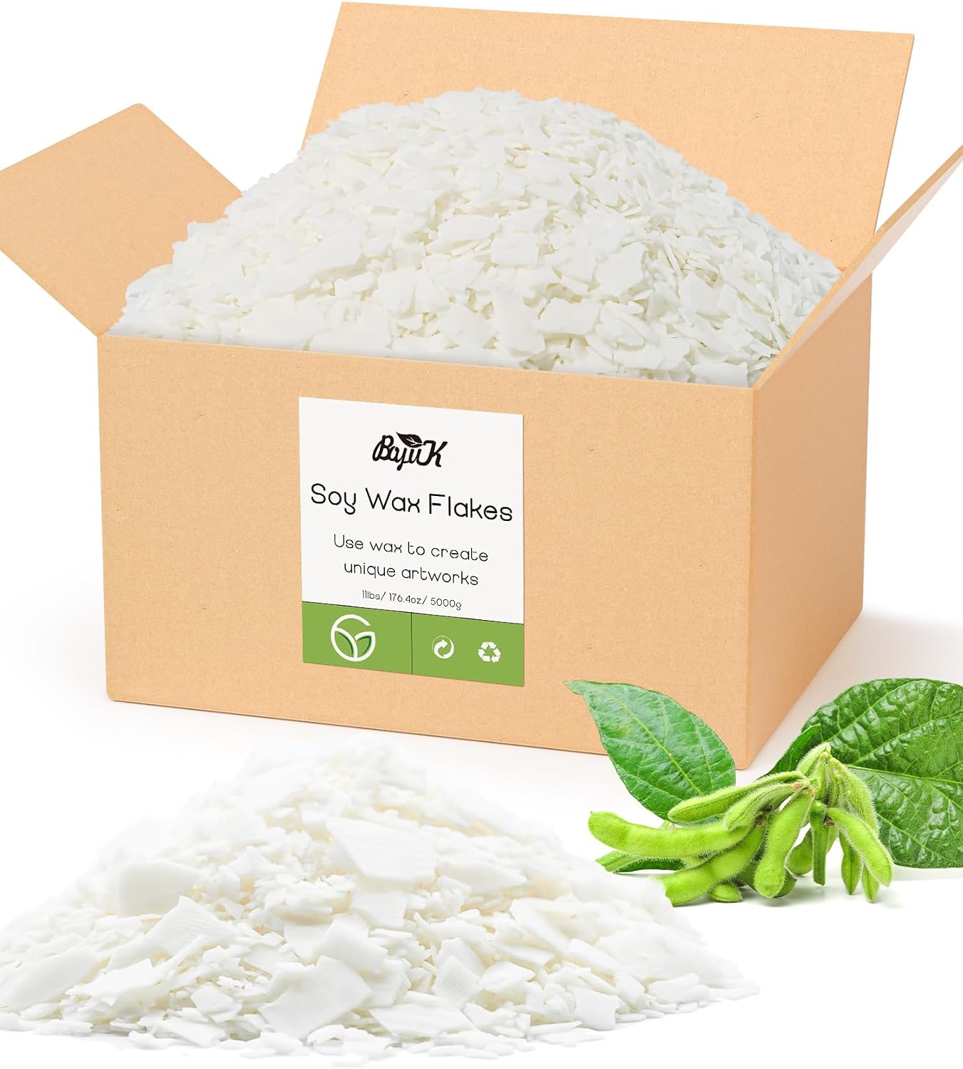 Soy Wax Flakes 5KG, BOYUJK Premium Natural Candle Wax, 100% Soy Wax for Candle Making from Organic Farm, No additives, Harmless and Pure