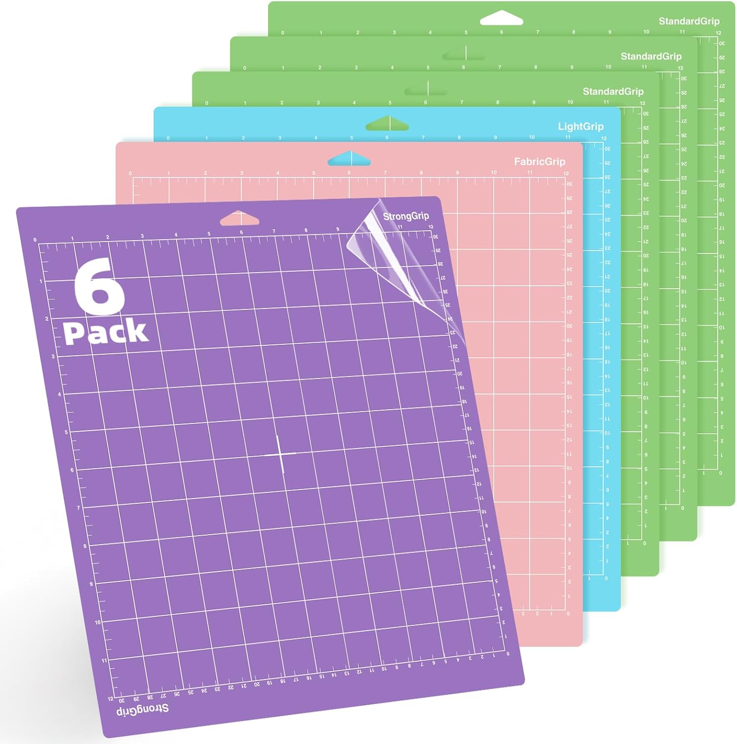 WISYOK 6-Pack 12x12 Inch Cutting Mats for Cricut Explore Air 2/Air/One/Maker, Adhesive Replacement Mats (Standard, Light, Strong, Fabric) for Crafts, Quilting, Sewing