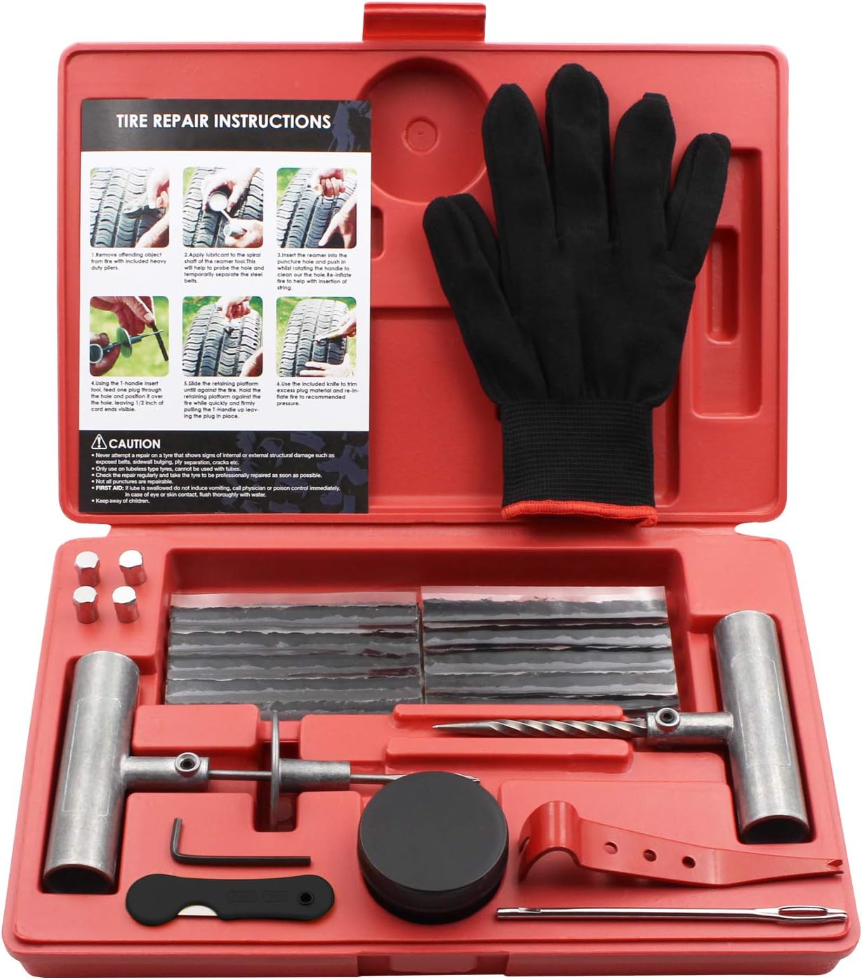 Tire Repair Kit, 34pcs Heavy Duty Tire Plug Kit, Universal Tire Repair Tool kit to Fix Punctures and Plug Flats Tire Patch Kit for Car, Motorcycle, Truck, Tractor, Trailer, ARB, ATV, RV, SUV