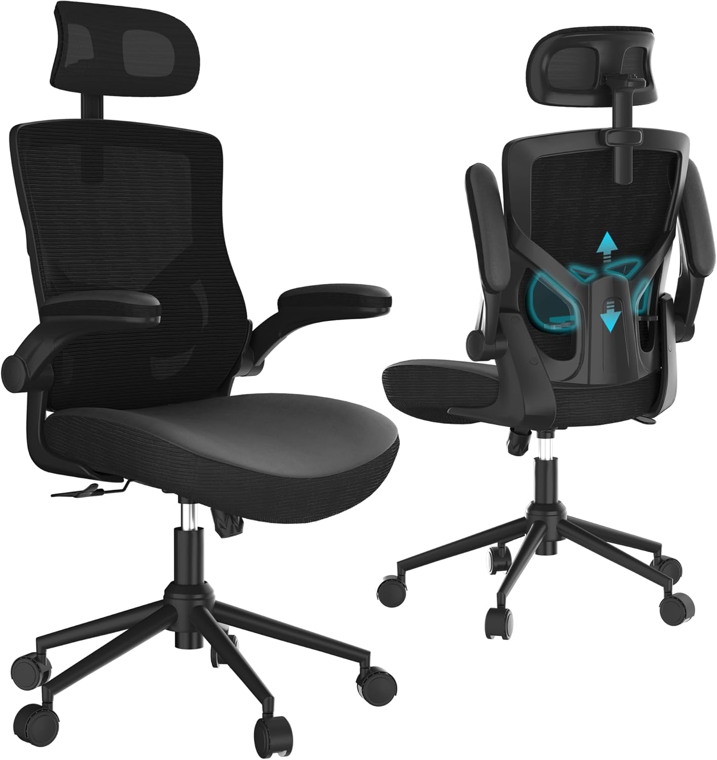 Home Office Chair, Ergonomic Comfy Desk Chair, High Back Computer Chair- Adjustable Headrest with Flip-Up Arms, Lumbar Support, Swivel Executive Task Chair (Modern, Black)