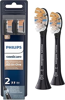 Philips Sonicare Genuine A3 Premium All-in-One Replacement Toothbrush Heads, 2 Brush Heads, Black, HX9092/95
