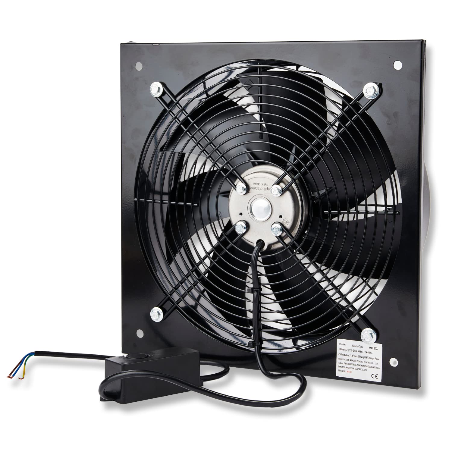 Powerstar Commercial Extractor Industrial Ventilation Axial Exhaust Blower Flow Air Plate Fan 16" Inches 400MM Black (Heavy Duty Metal With Speed Control Regulator)