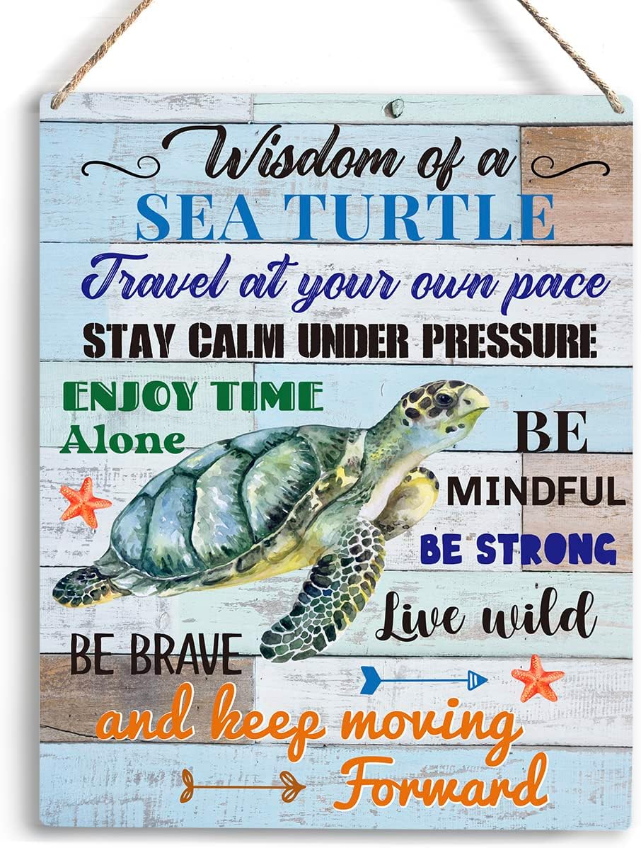 YCYD Sea Turtle Decor, Friends Inspirational Turtle Gifts, Wall Art Wooden Hanging Sign Decor, for Office Bedroom Living Room Home Decoration 10x8 Inch