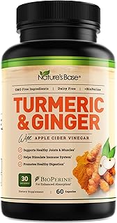 Turmeric and Ginger Supplement - Tumeric Curcumin Joint Support Pills - with Apple Cider Vinegar & BioPerine Black Pepper - 95% Curcuminoids - 60 Capsules
