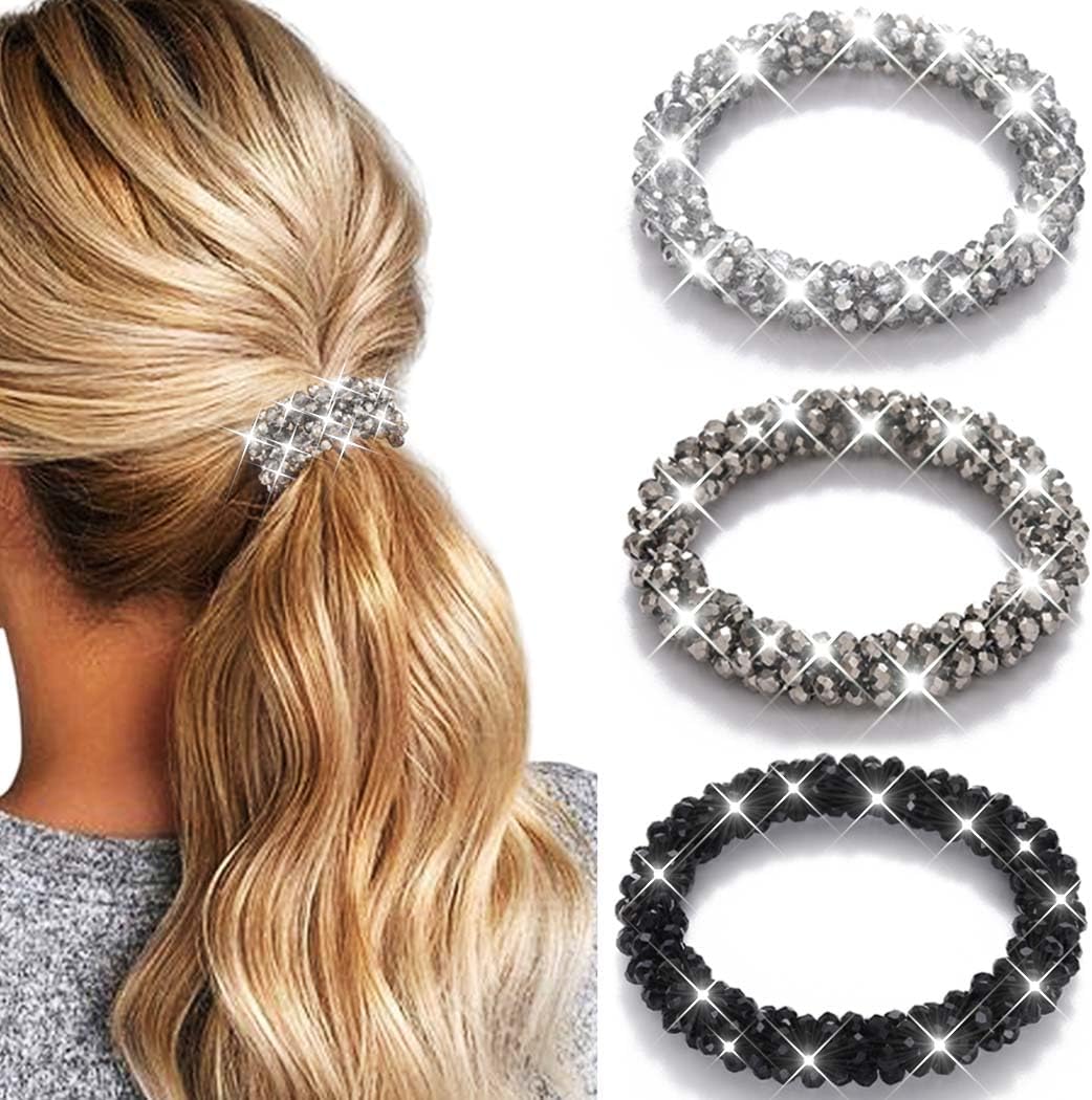 Reaky Rhinestone Hair Ties Beaded Hair Scrunchies Fancy Ponytail Holders Sparkly Hair Accessories for Women