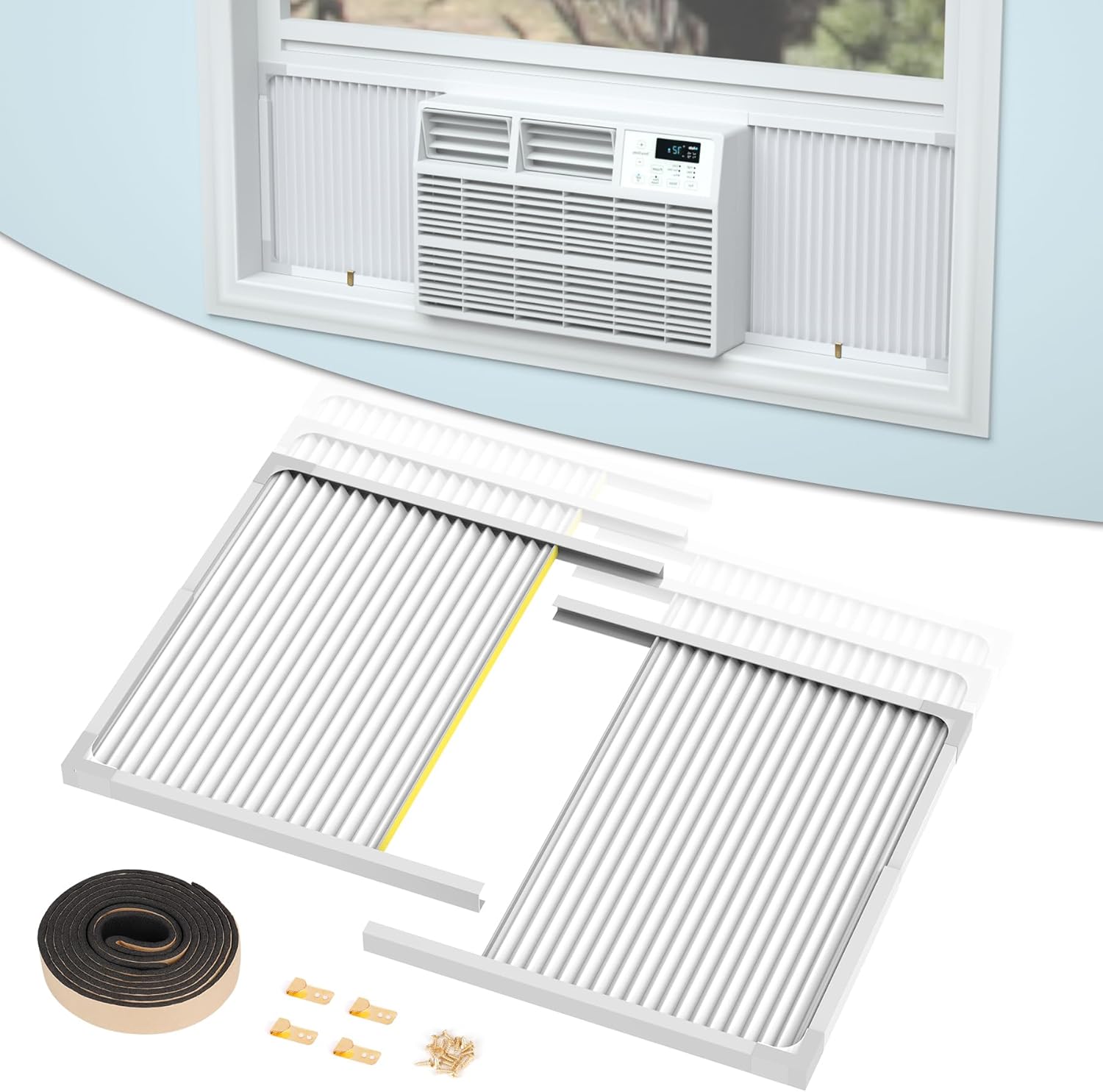 Air Jade Window Air Conditioner Side Panels with Frame, Adjustable AC Side Panels for 5,000 to 14,000 Btu Window AC Units, Extra Wide Window Air Conditioner Panels and Frame Kit, Pack of 2