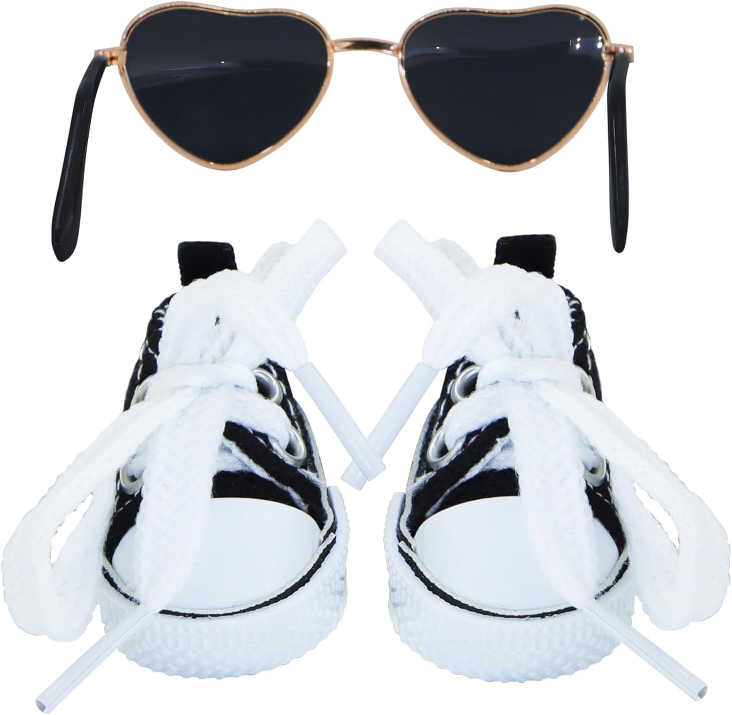 Suitable for 17cm Doll Clothing Accessories Set, Lace-up Canvas Shoes with Glasses, Clothing Accessories (Black)