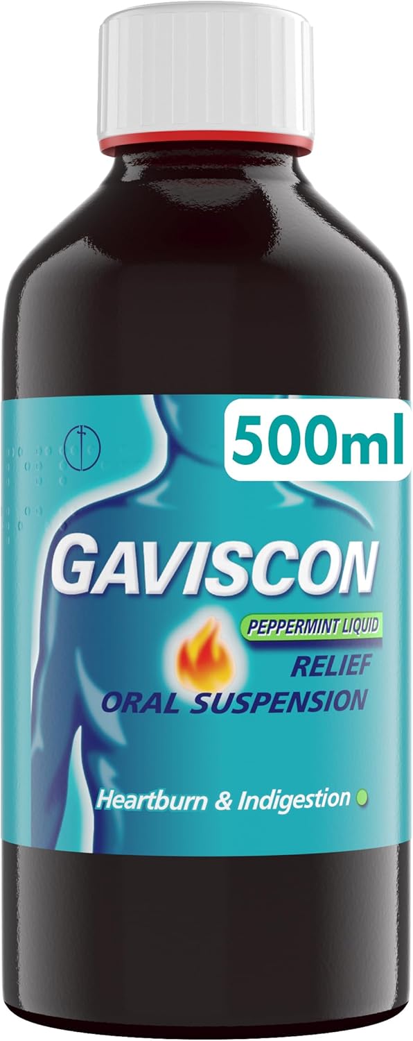 Gaviscon Original Peppermint Liquid 500ml - Heartburn & Acid Reflux Relief, Fast-Acting Formula, Protective Barrier, Long-Lasting Comfort, Suitable for Pregnancy, Antacids, Digestion and Nausea