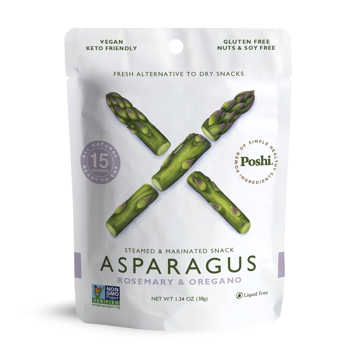 POSHI Marinated Asparagus Snack Packs, Rosemary & Oregano, 10 x 1.34 oz