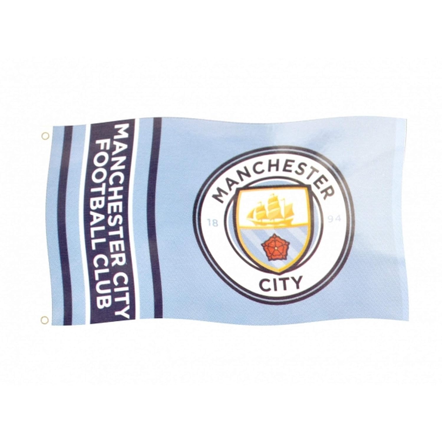 Manchester City FC Wordmark Stripes Flag (5 x 3ft) (Blue)