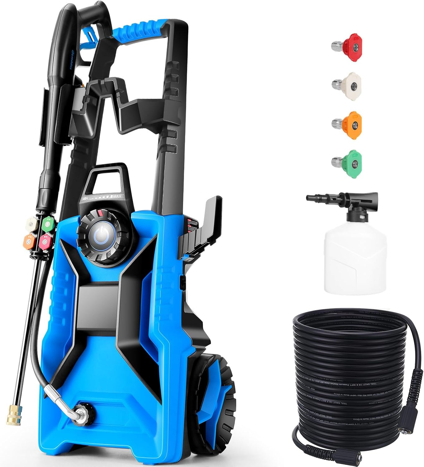 Electric Pressure Washer 5000 PSI 4.0 GPM Adjustable Pressure, Power Washers Electric Powered with 33ft Pressure Hose, 4 Nozzles and 500ml Foam Cannon, Powerwashers for Home, Car, Blue