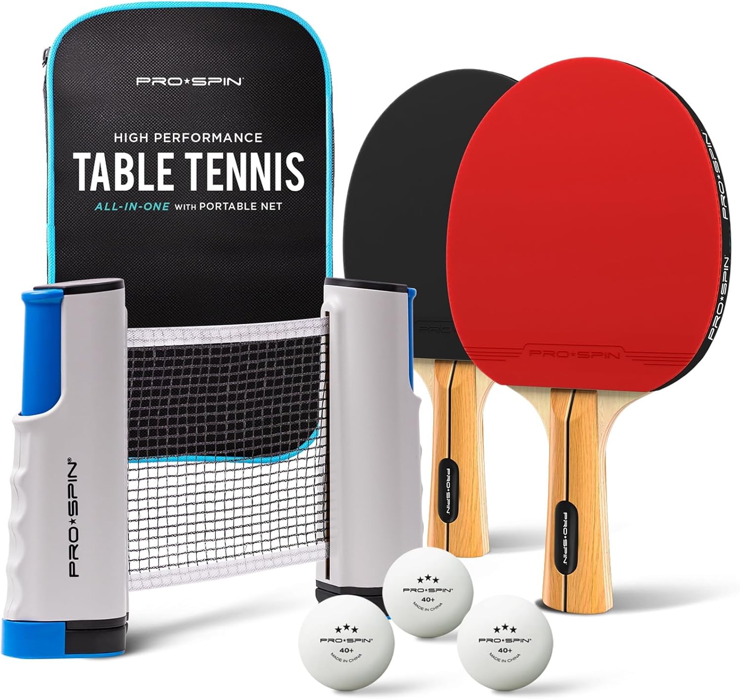 PRO SPIN Portable Table Tennis Set | Premium All-in-One Kit with Retractable Table Tennis Net for Any Table, Bats, 3-Star Ping Pong Balls & Storage Case | Great Gift & Indoor/Outdoor Game