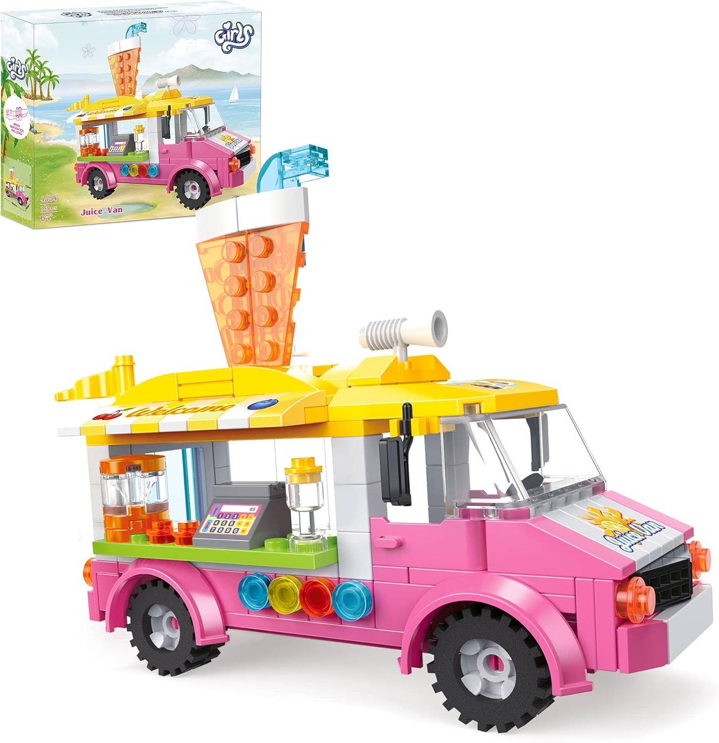 BRICK STORY Dream Girls Juice Van Building Sets, 189 Pieces Juice Truck Vehicles Building Kit Friends City Food Car Building Blocks Toys Playset Gift for Boys Girls Kids Age 6 7 8 9 10 11 12 Years Old