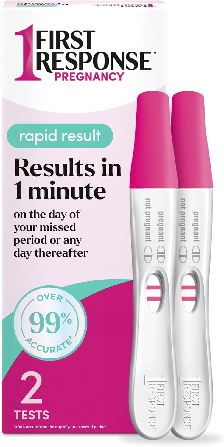First Response Rapid Result Pregnancy Test, 2 Pack | Results In 1 Minute, Over 99% Accurate*, Easy-to-Read Results, Trusted For 30 Years
