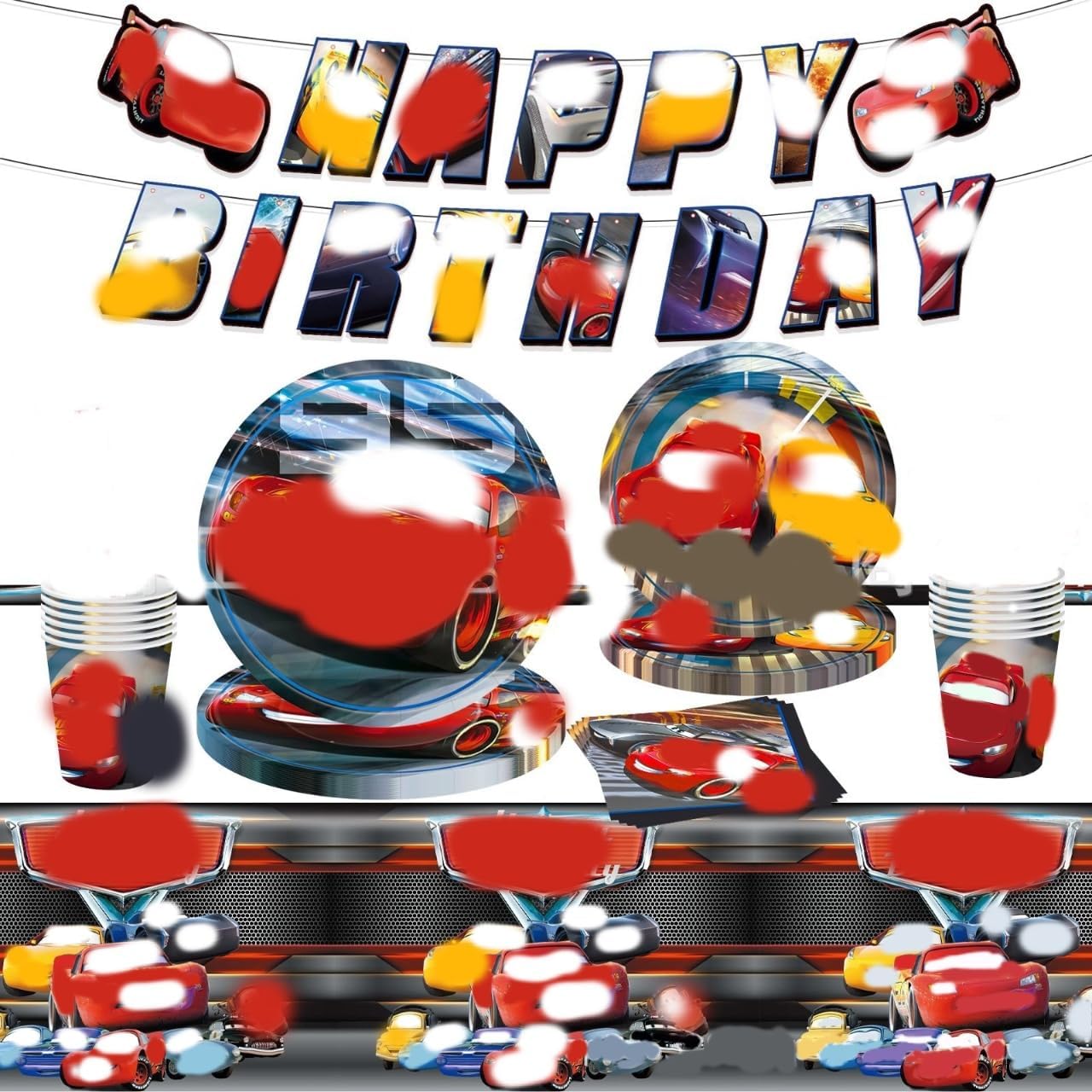 Cars Birthday Decorations 52pcs Cars Party Tableware Set,Car Party Supplies for Boys birthday,Car Tableware Decoration for Kids Includes Paper Plates Napkins Banner Tablecloths For 10 Guests