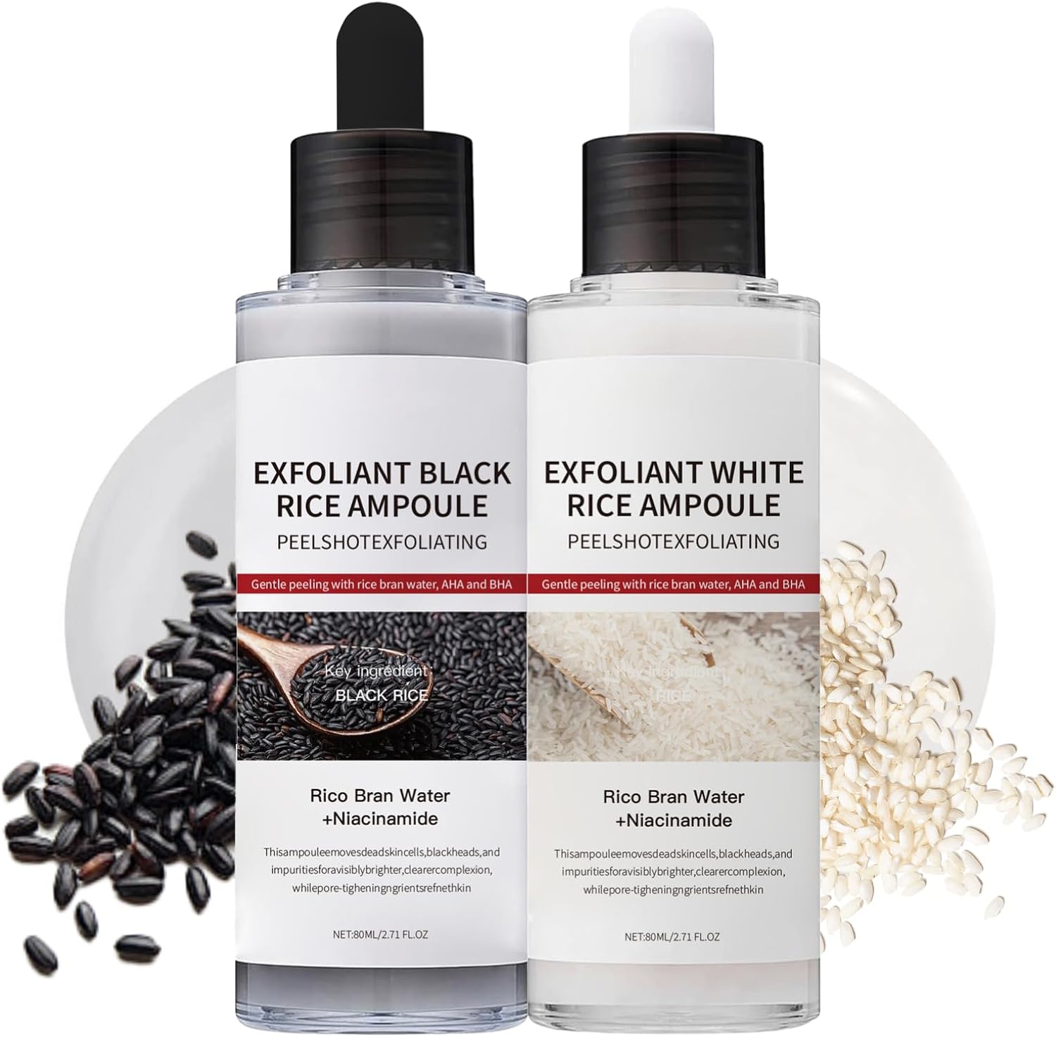 Peel Shot Glow Rice Ampoule Duo White + Black Rice Ampoule,2PCS Face Exfoliating Serum,Face Exfoliator and Body Scrub,Blackhead & Whitehead Removal, Pore Minimizer, Hydrating Radiance