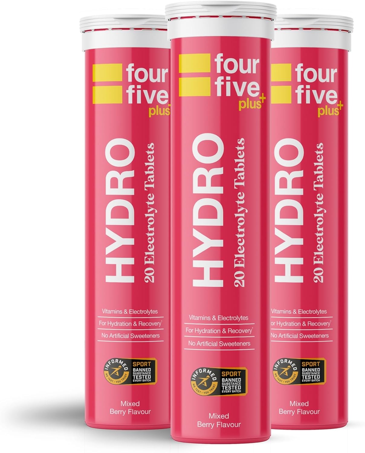 fourfive Hydration Tablets (Berry) Low Calorie Vitamin Electrolytes, Vegan, Magnesium & Calcium, Sports Hydration - 3x20 Effervescent Tablets