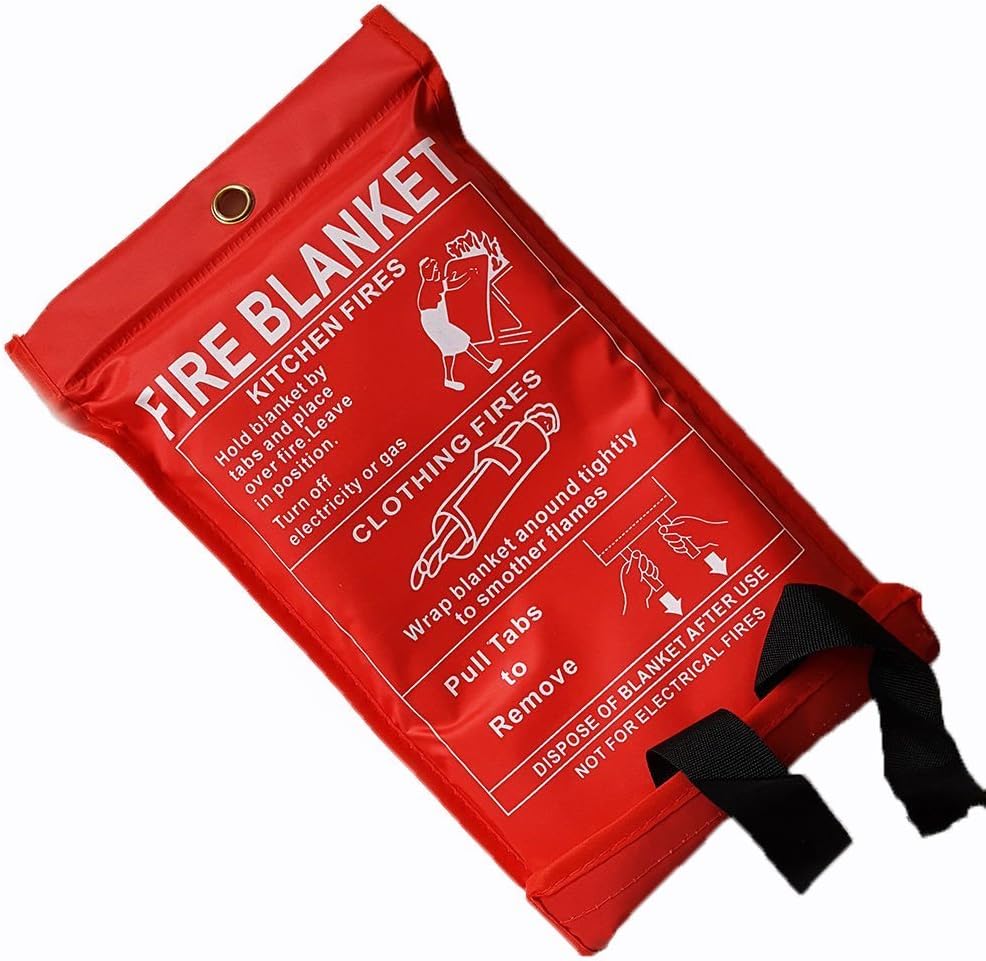 KING KARAN® 1m x 1m Soft Case Fire Blanket, Large, Quick Unfolding, with Loops - Fire Extinguisher Home - Fire Blanket for Kitchen, Office, Caravan