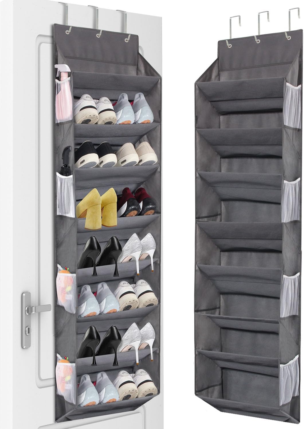 Over the Door Shoe Organizer Hanging with 8 Mesh Pockets 8 Wire Large Deep Pockets, 50lbs Weight Capacity Fits 16 Pairs Shoes Door Shoe Rack Store for Closet and Narrow Door 1 Pack