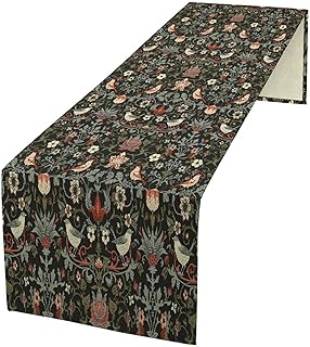William Morris Floral Table Runner, Vintage Flowers Boho Botanical Flowers Birds Printed Linen Table Runner for Home Kitchen Dining Table Decoration,13x120 Inch